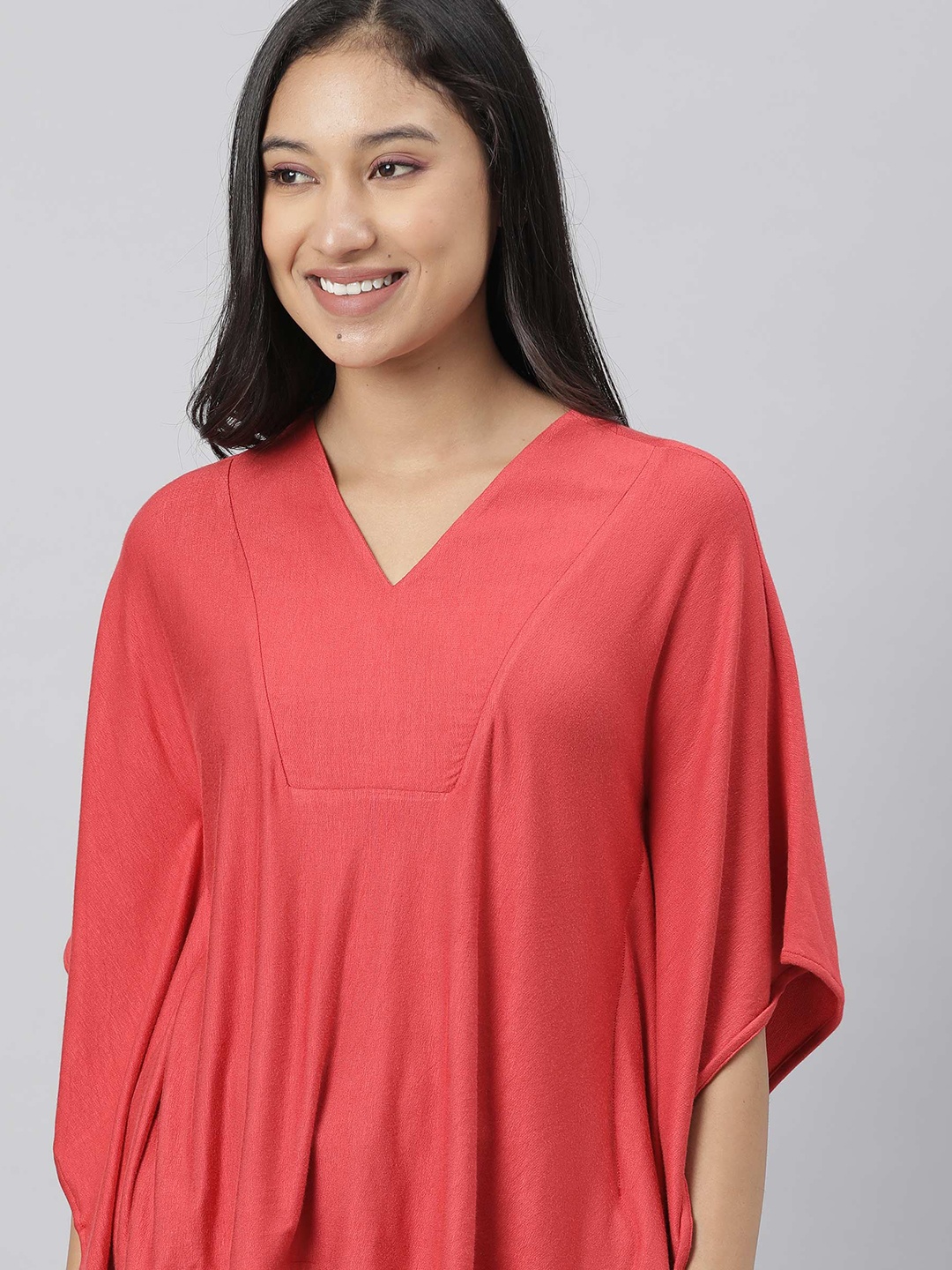 

RAREISM Red Solid Extended Sleeves Pure Cotton Kaftan Top