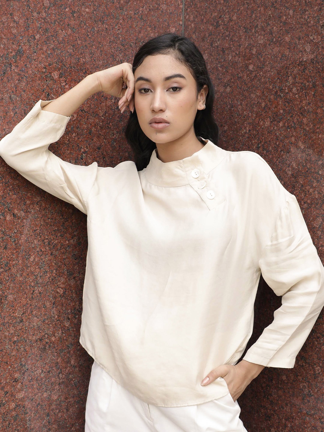 

RAREISM Beige Solid Regular Top