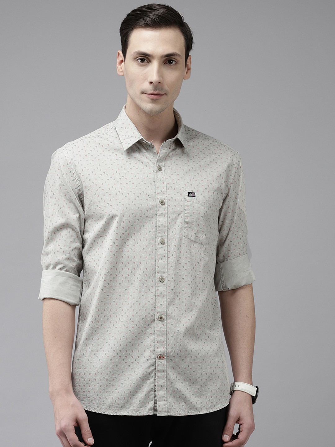 

Arrow Men Light Green Pure Cotton Slim Fit Printed Casual Shirt
