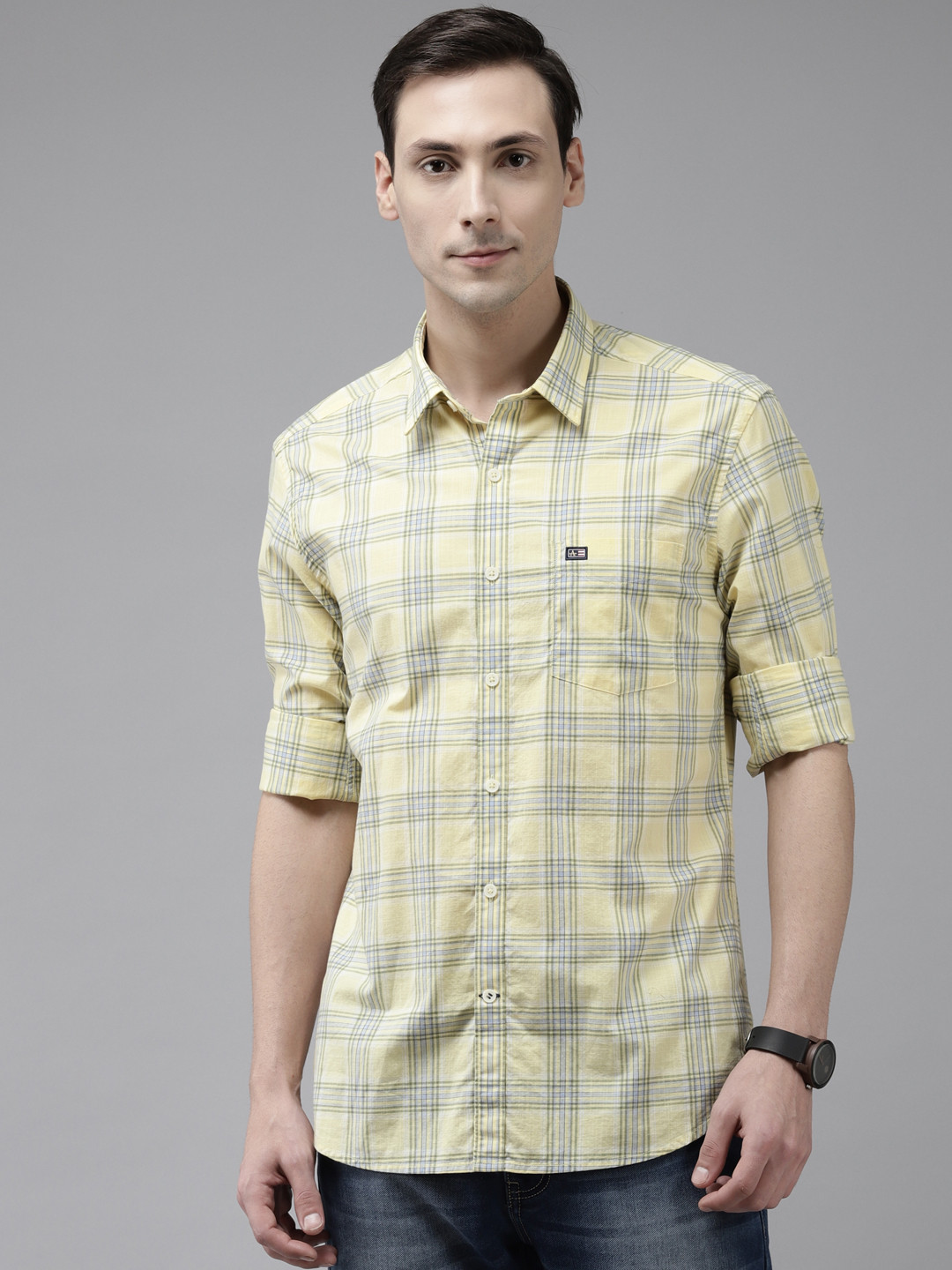 

Arrow Men Yellow Pure Cotton Slim Fit Checked Casual Shirt