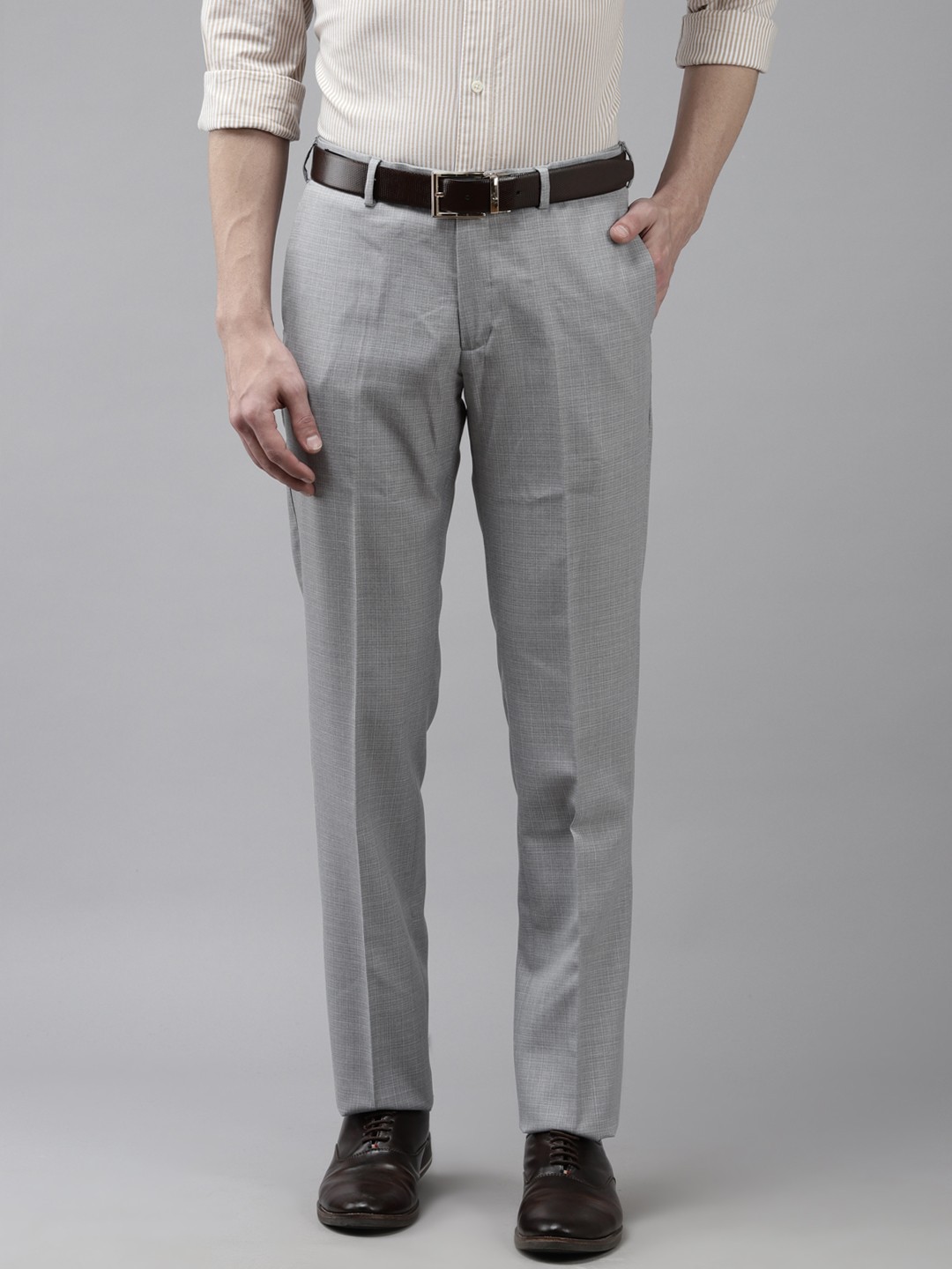 

Arrow Men Grey Checked Tailored Fit Trousers