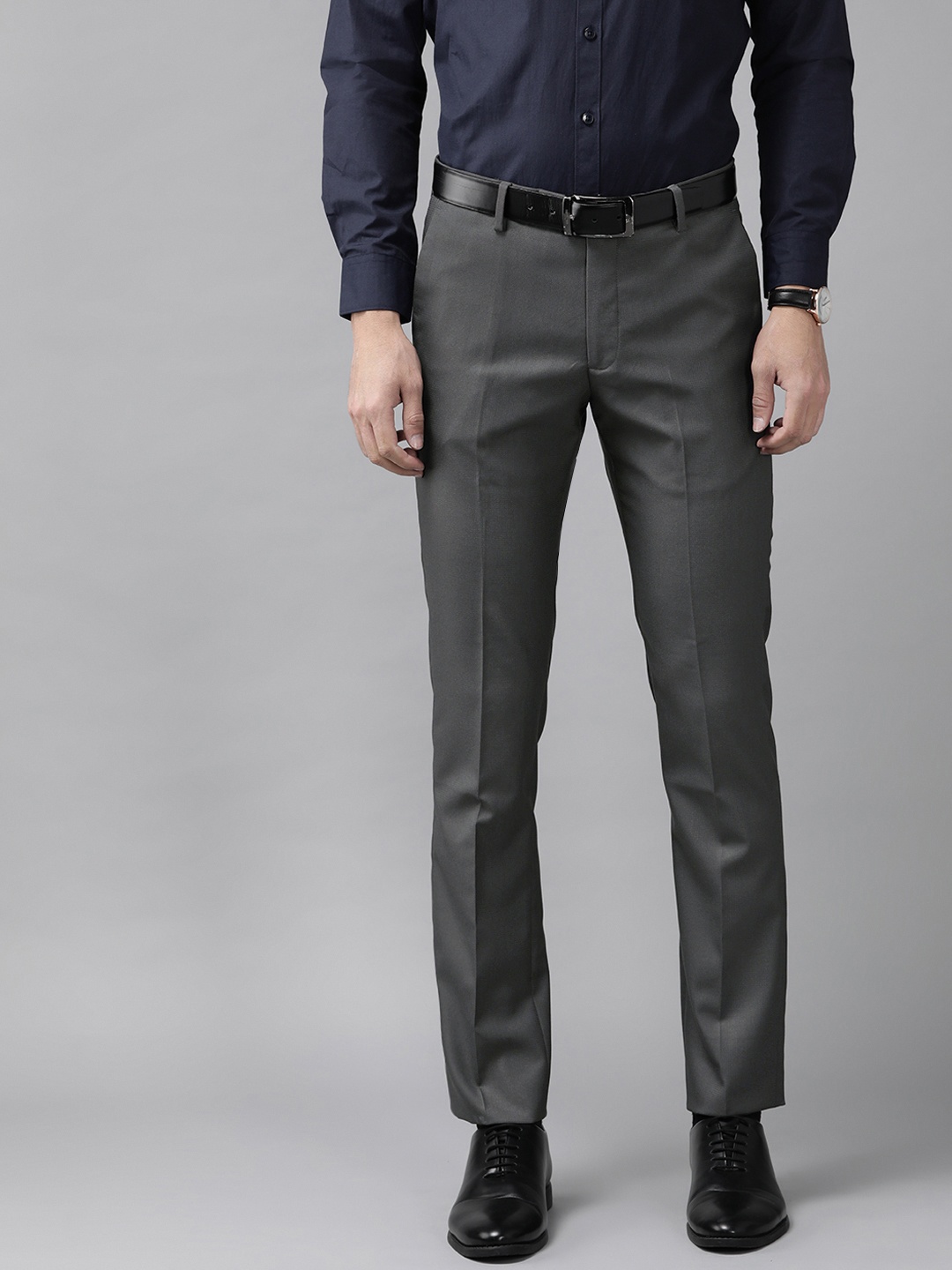 

Arrow Men Charcoal Grey Textured Tapered Fit Formal Trousers