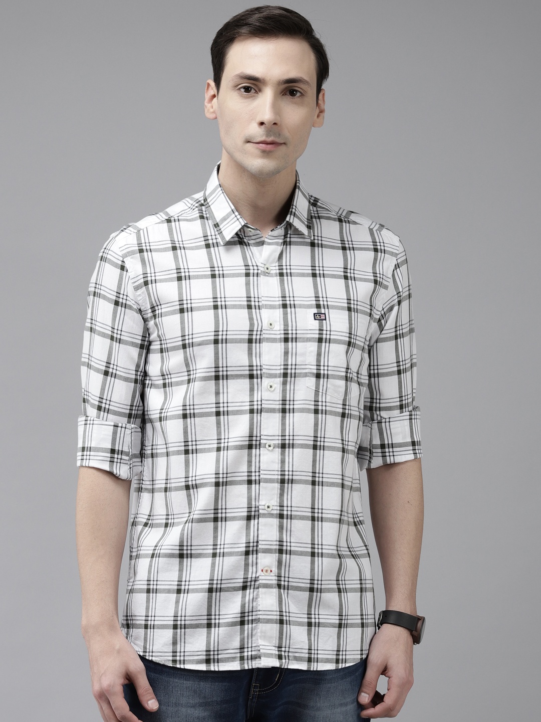 

Arrow Men White & Green Pure Cotton Fit Windowpane Checked Casual Shirt