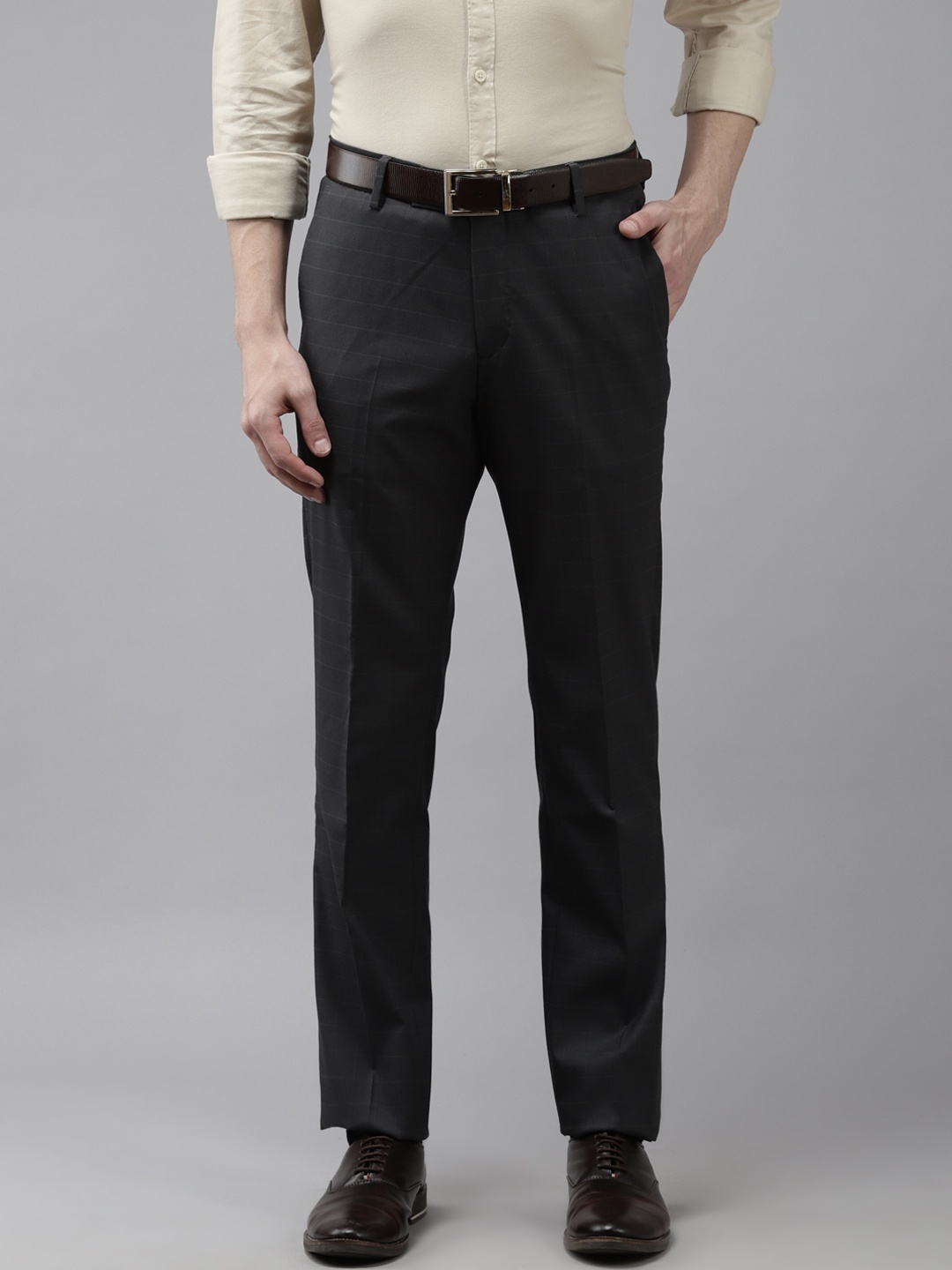 

Arrow Men Grey Checked Tailored Fit Trousers