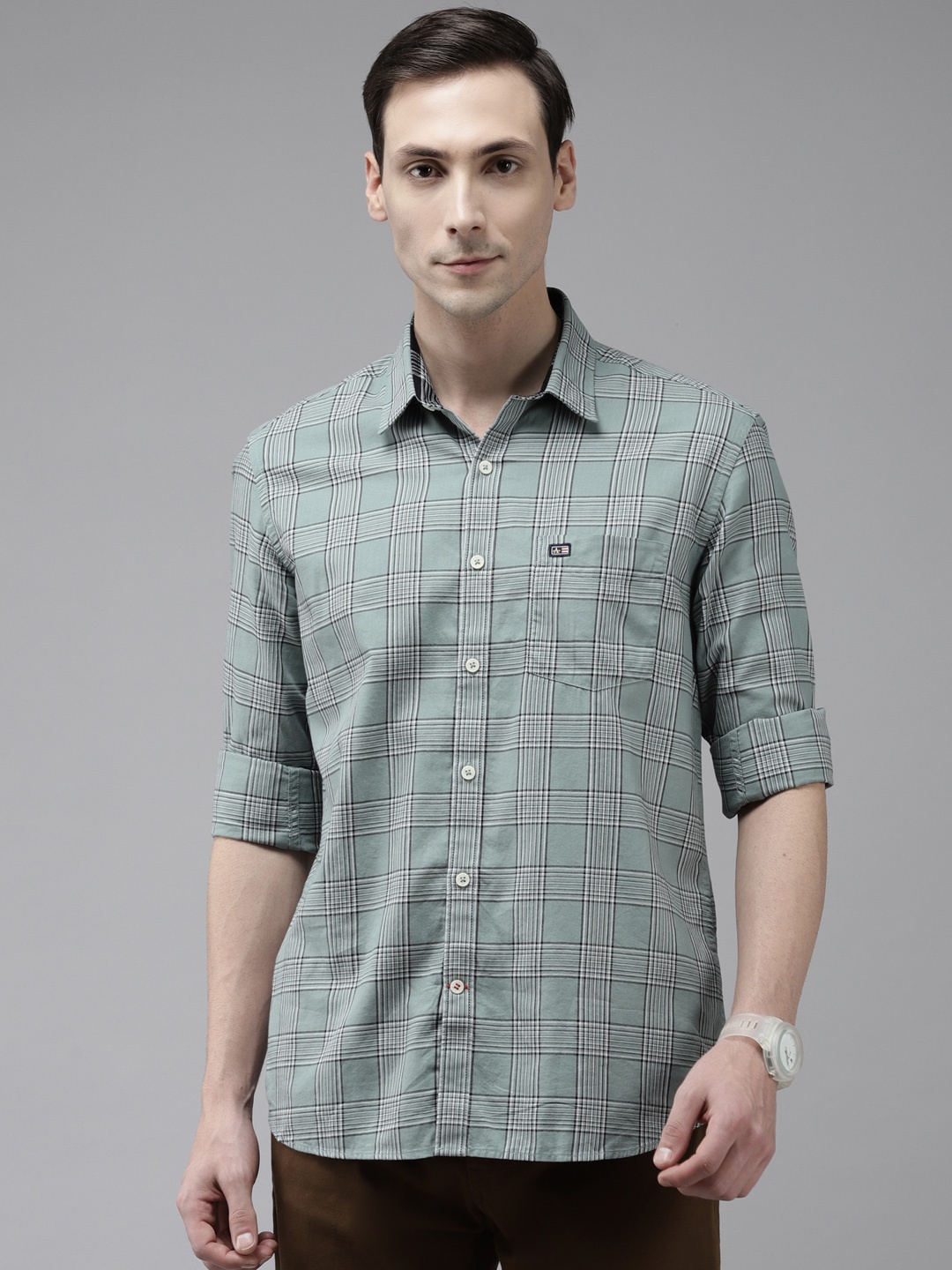 

Arrow Men Green & Black Pure Cotton Slim Fit Shepherd Checked Casual Shirt
