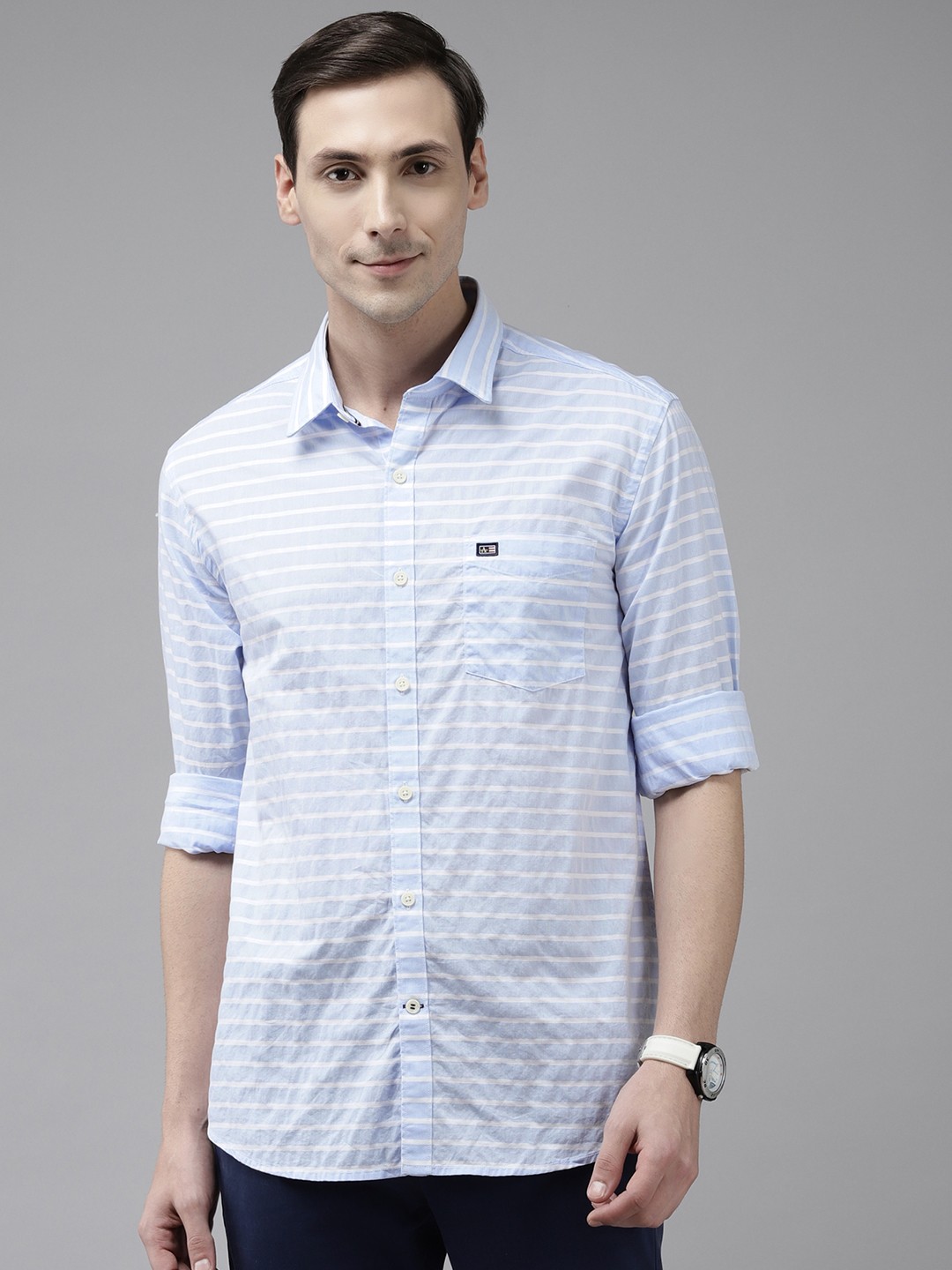 

Arrow Men Blue & White Slim Fit Striped Cotton Casual Shirt