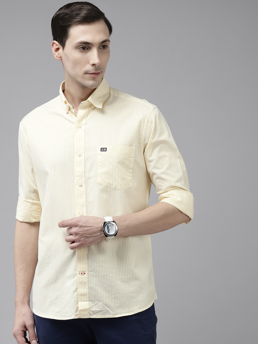 

Arrow Men Yellow & White Slim Fit Striped Cotton Casual Shirt