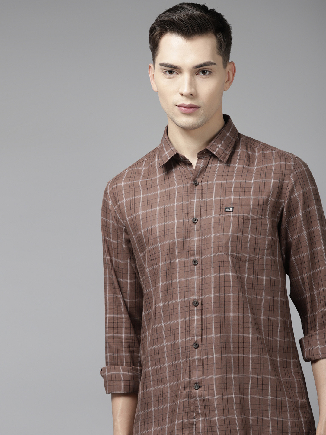 

Arrow Men Brown & White Cotton Slim Fit Gingham Checked Casual Shirt