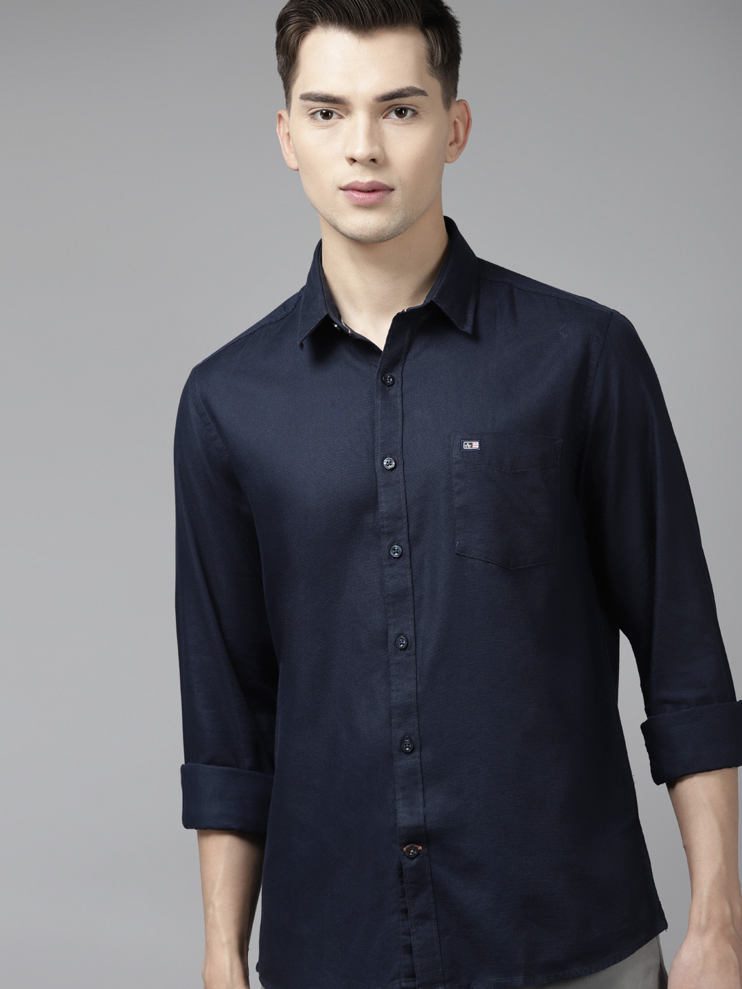 

Arrow Men Navy Blue Pure Cotton Slim Fit Casual Shirt