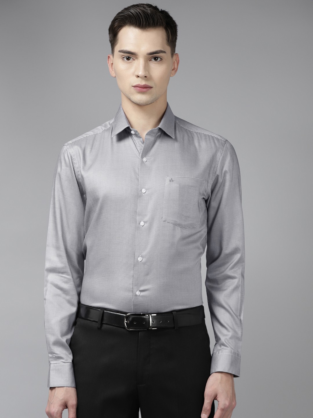 

Arrow Men Grey & Black Cotton Slim Fit Micro Checked Formal Shirt