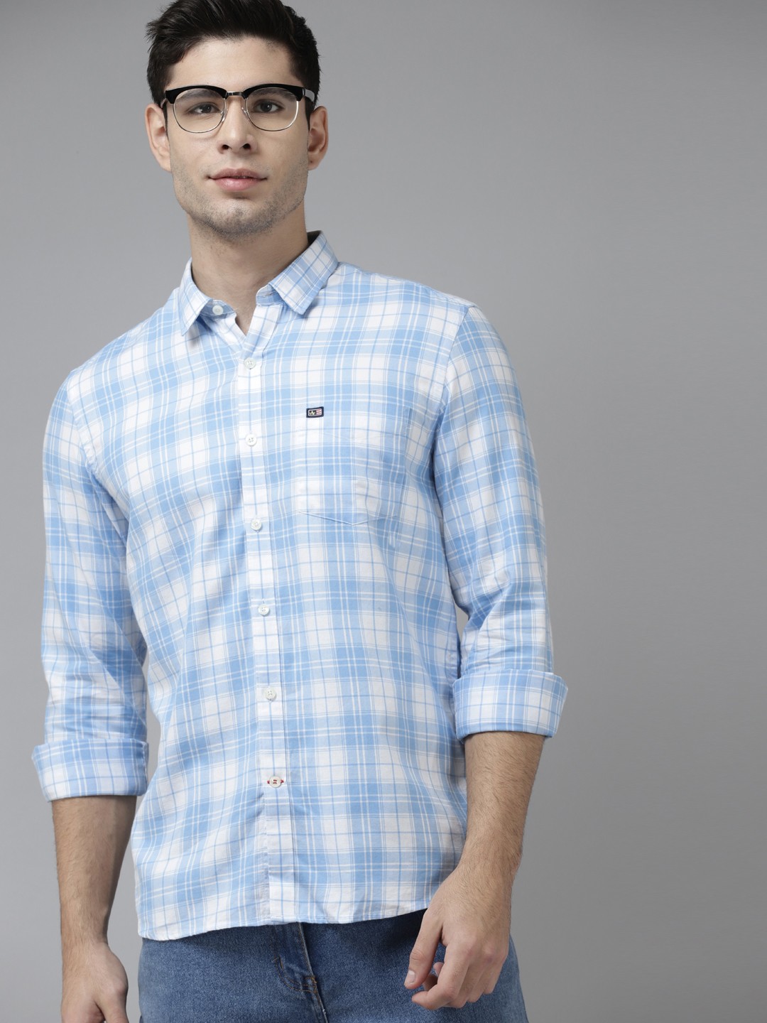 

Arrow Men Blue & White Cotton Slim Fit Windowpane Checked Casual Shirt