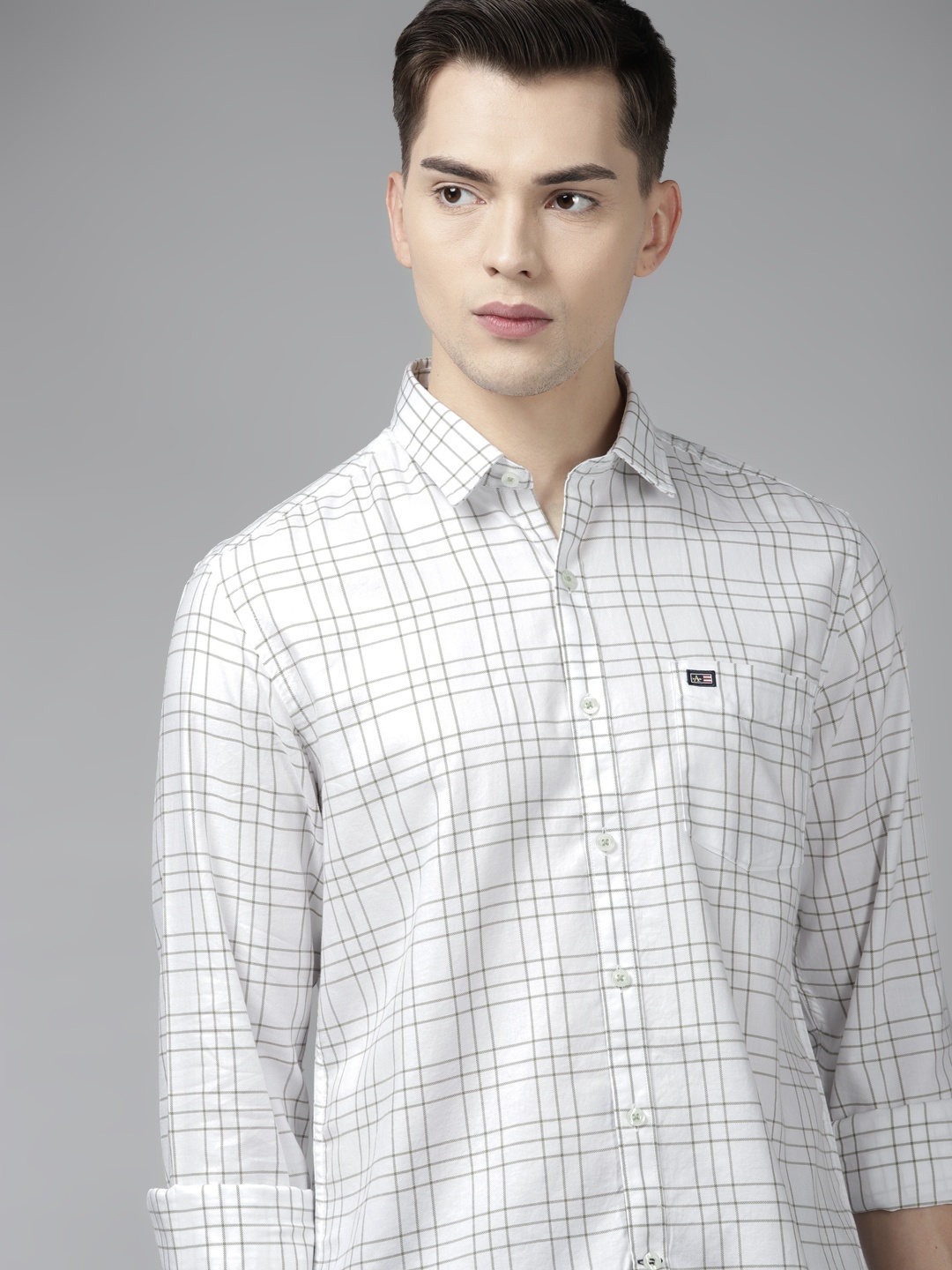 

Arrow Men White & Brown Cotton Slim Fit Gingham Checked Casual Shirt