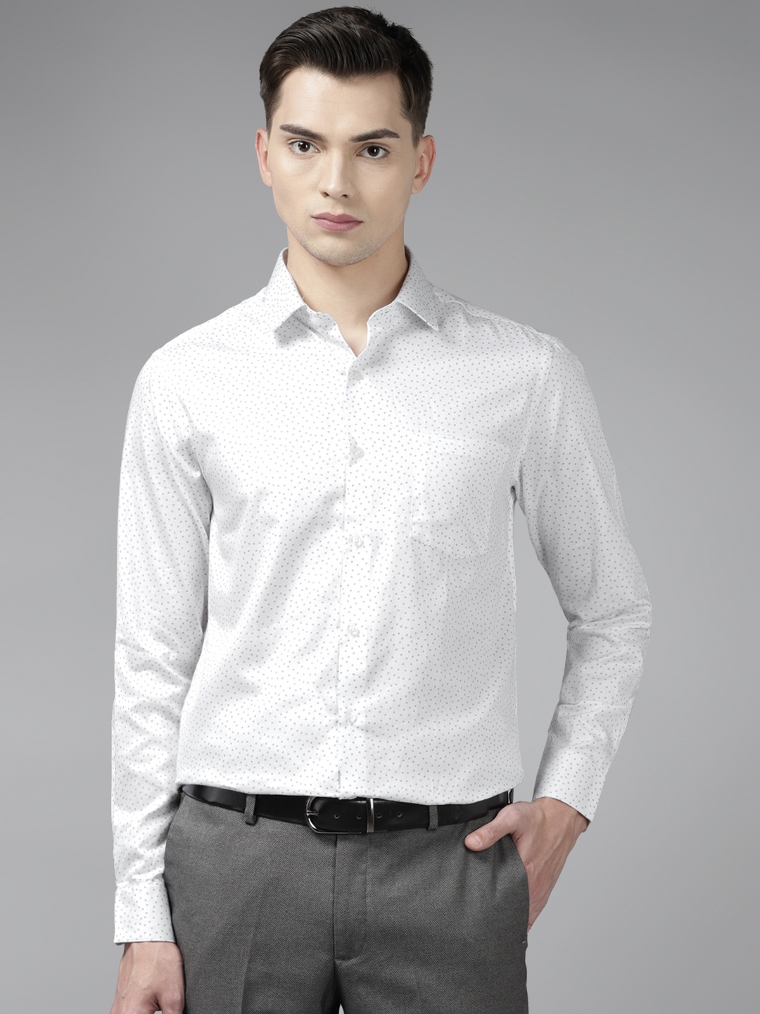 

Arrow Men White & Grey Slim Fit Micro Ditsy Printed Pure Cotton Formal Shirt