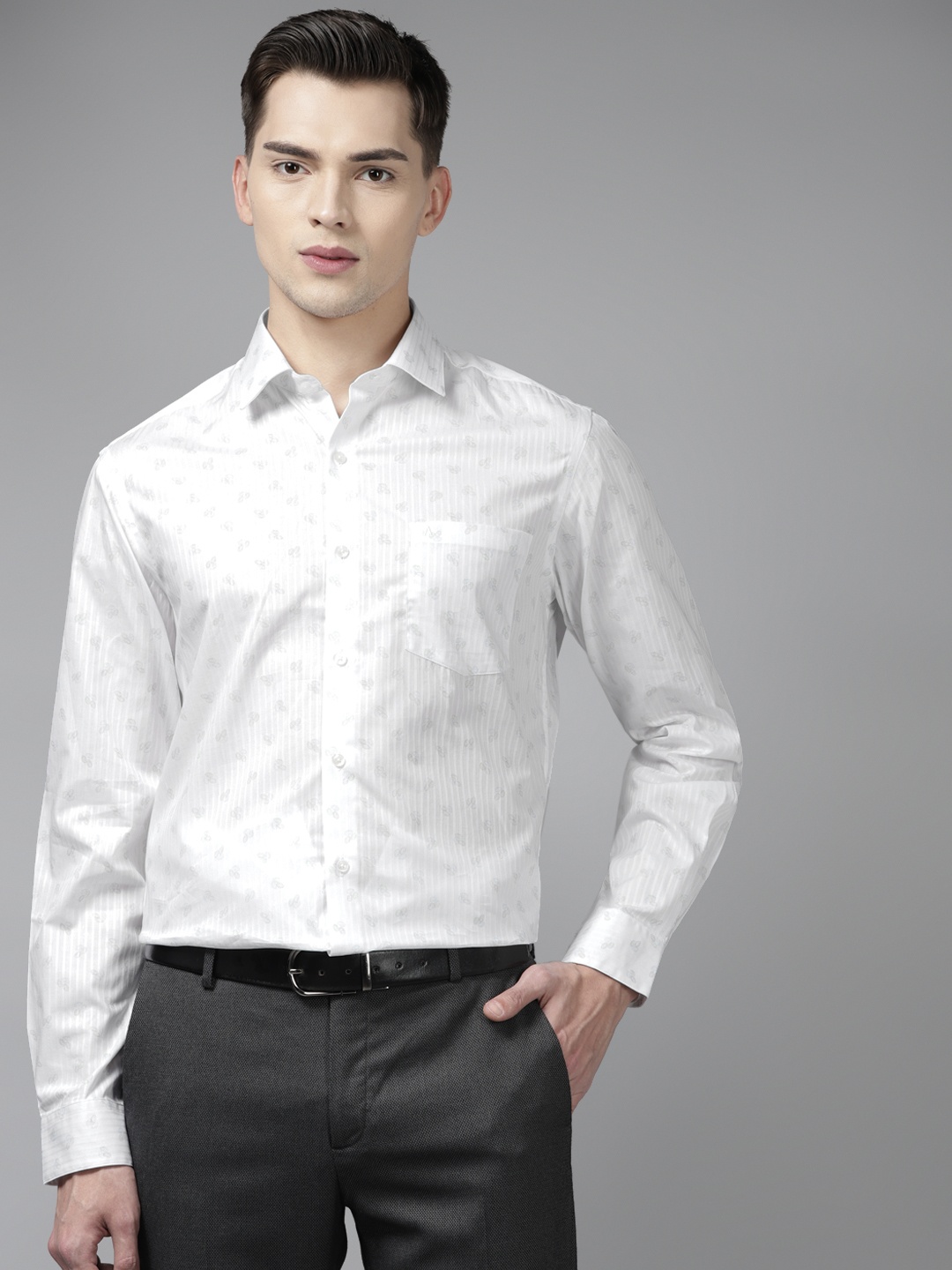 

Arrow Men White & Grey Pure Cotton Slim Fit Abstract Print Formal Shirt