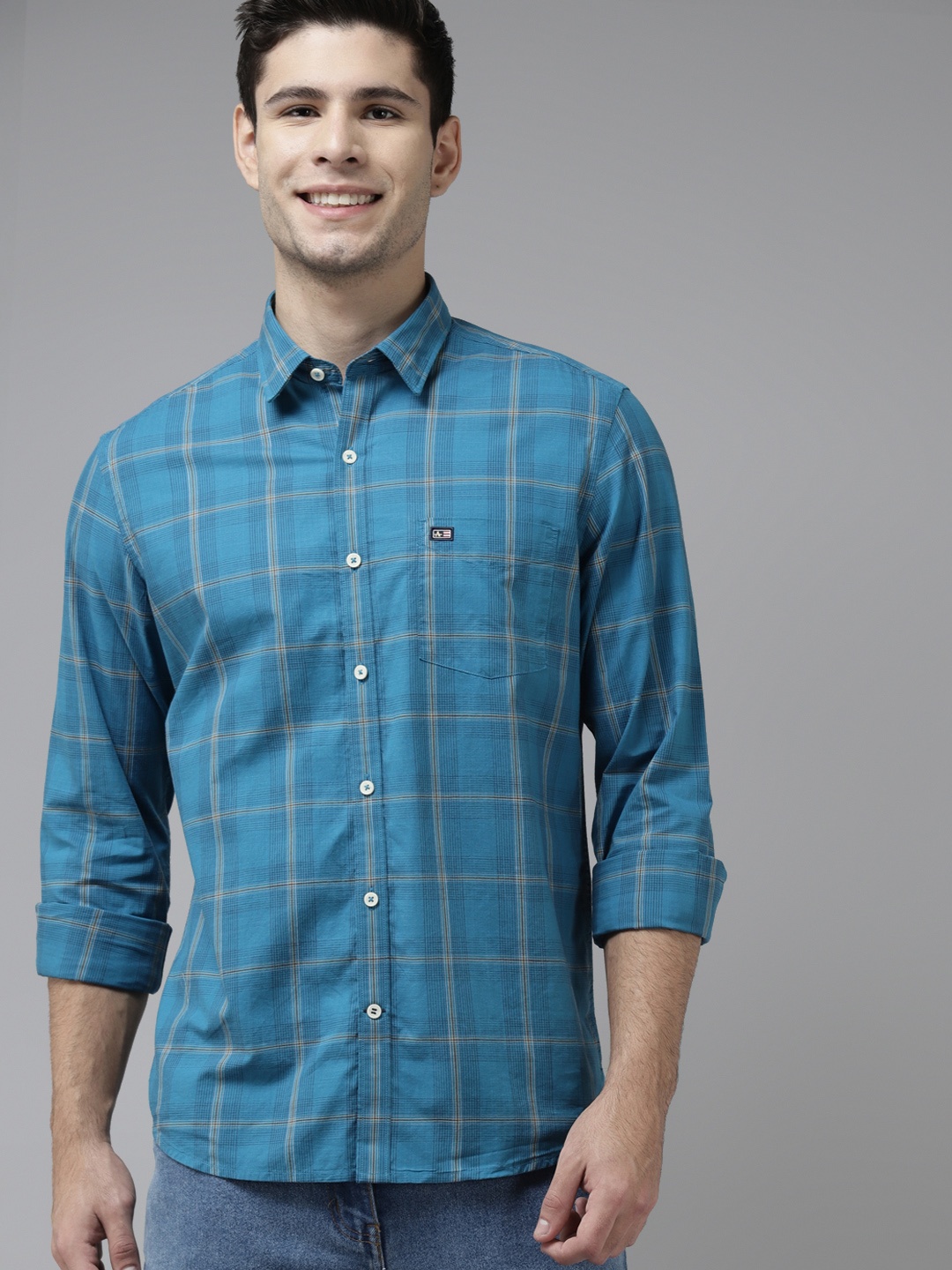 

Arrow Men Blue Pure Cotton Slim Fit Checked Casual Shirt
