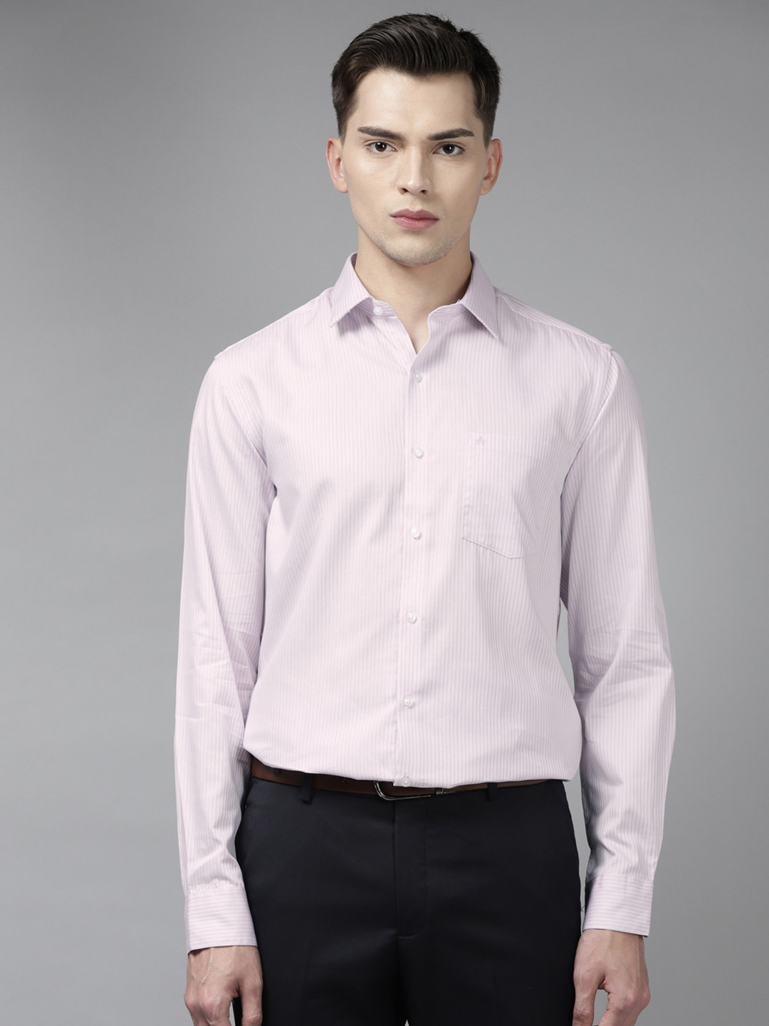 

Arrow Men Pink & Blue Pure Cotton Slim Fit Striped Formal Shirt
