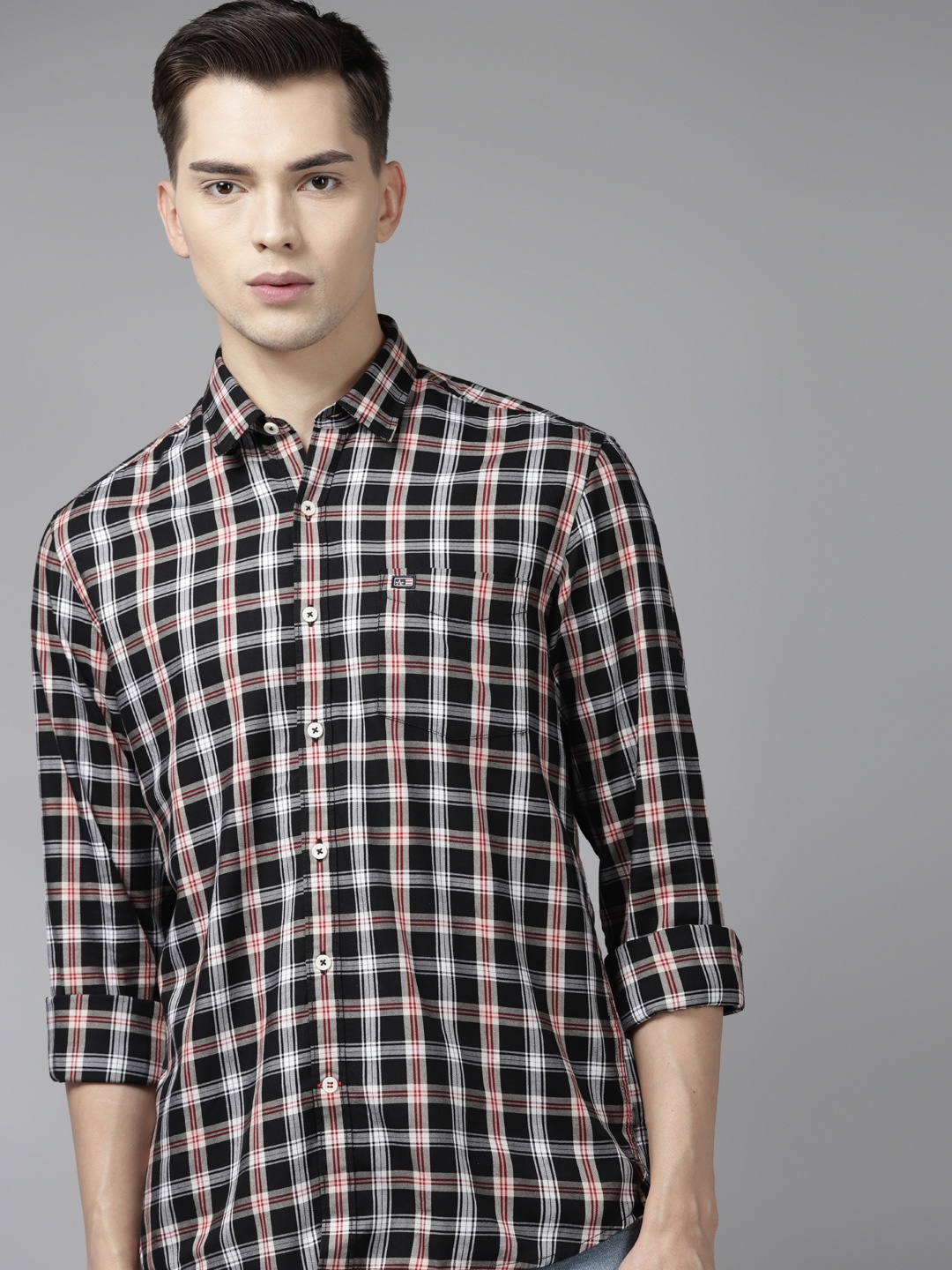 

Arrow Men Black Pure Cotton Slim Fit Checked Casual Shirt