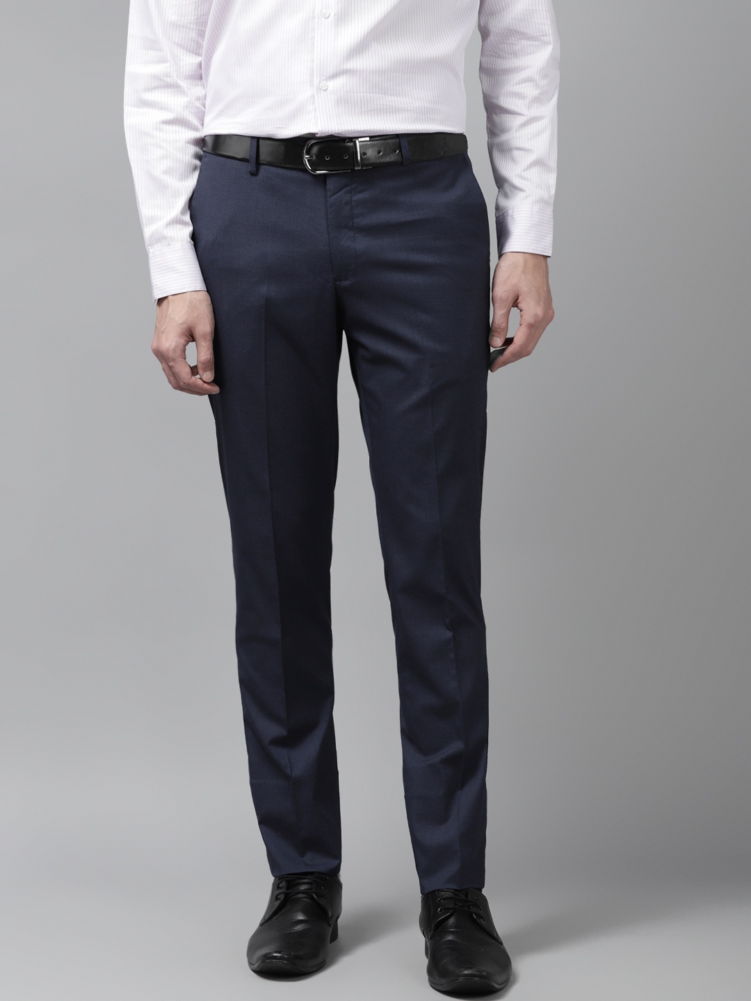 

Arrow Men Navy Blue & Black Micro Checks Hudson Tailored Fit Formal Trousers