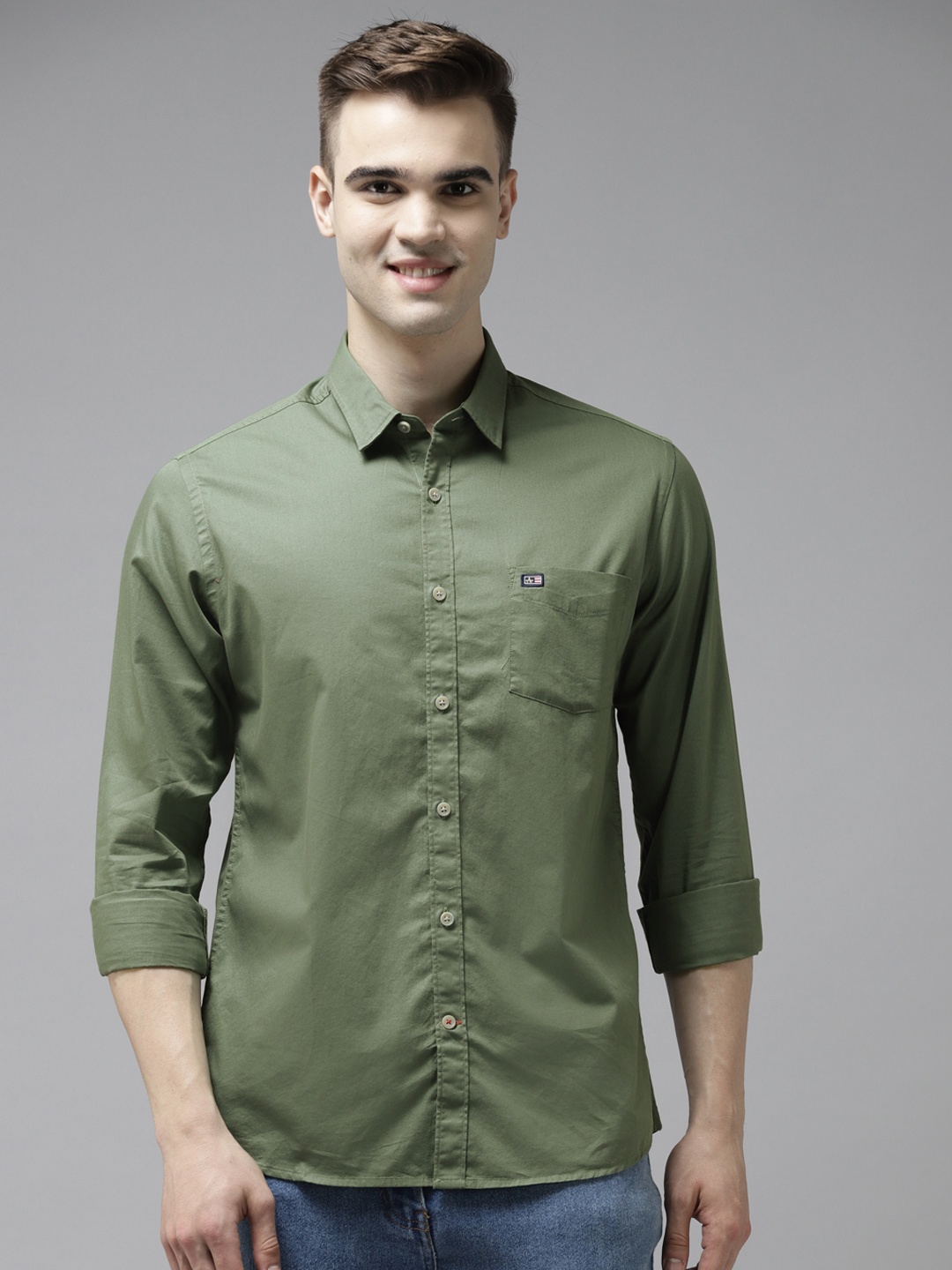 

Arrow Men Green Cotton Solid Manhattan Slim Fit Casual Shirt