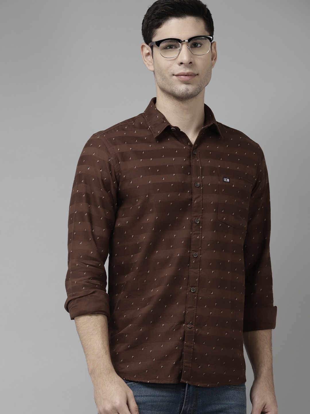 

Arrow Men Brown Pure Cotton Slim Fit Striped Casual Shirt