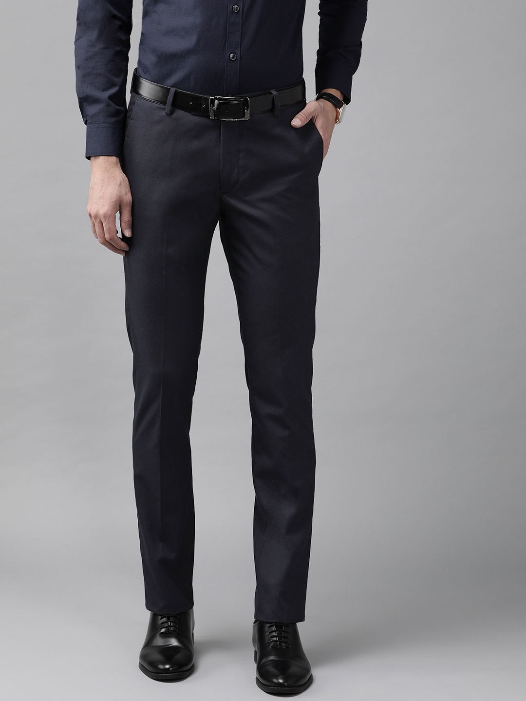 

Arrow Men Navy Blue Tailored Fit Formal Trousers