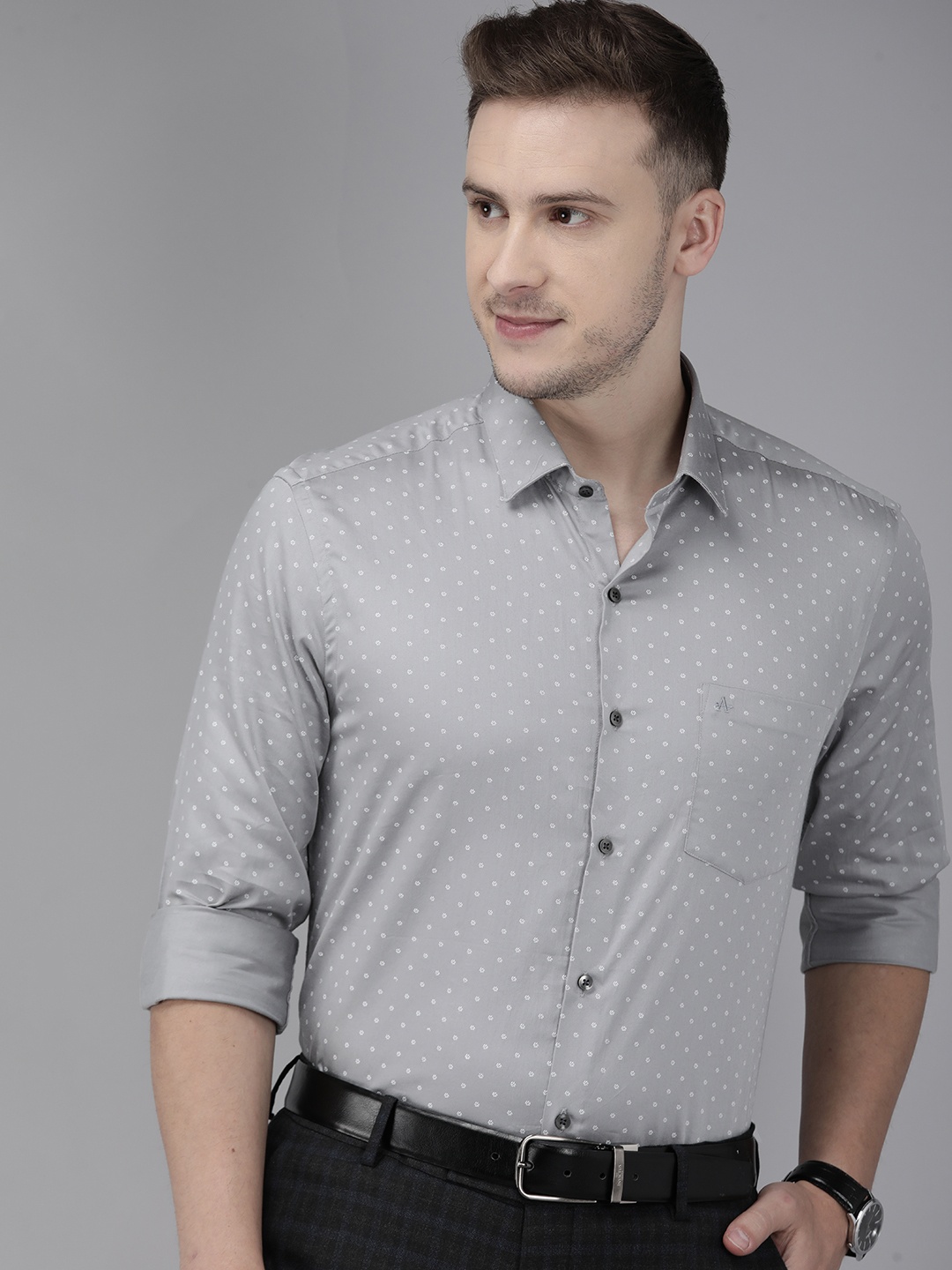 

Arrow Men Grey Polka Dot Printed Slim Fit Formal Shirt