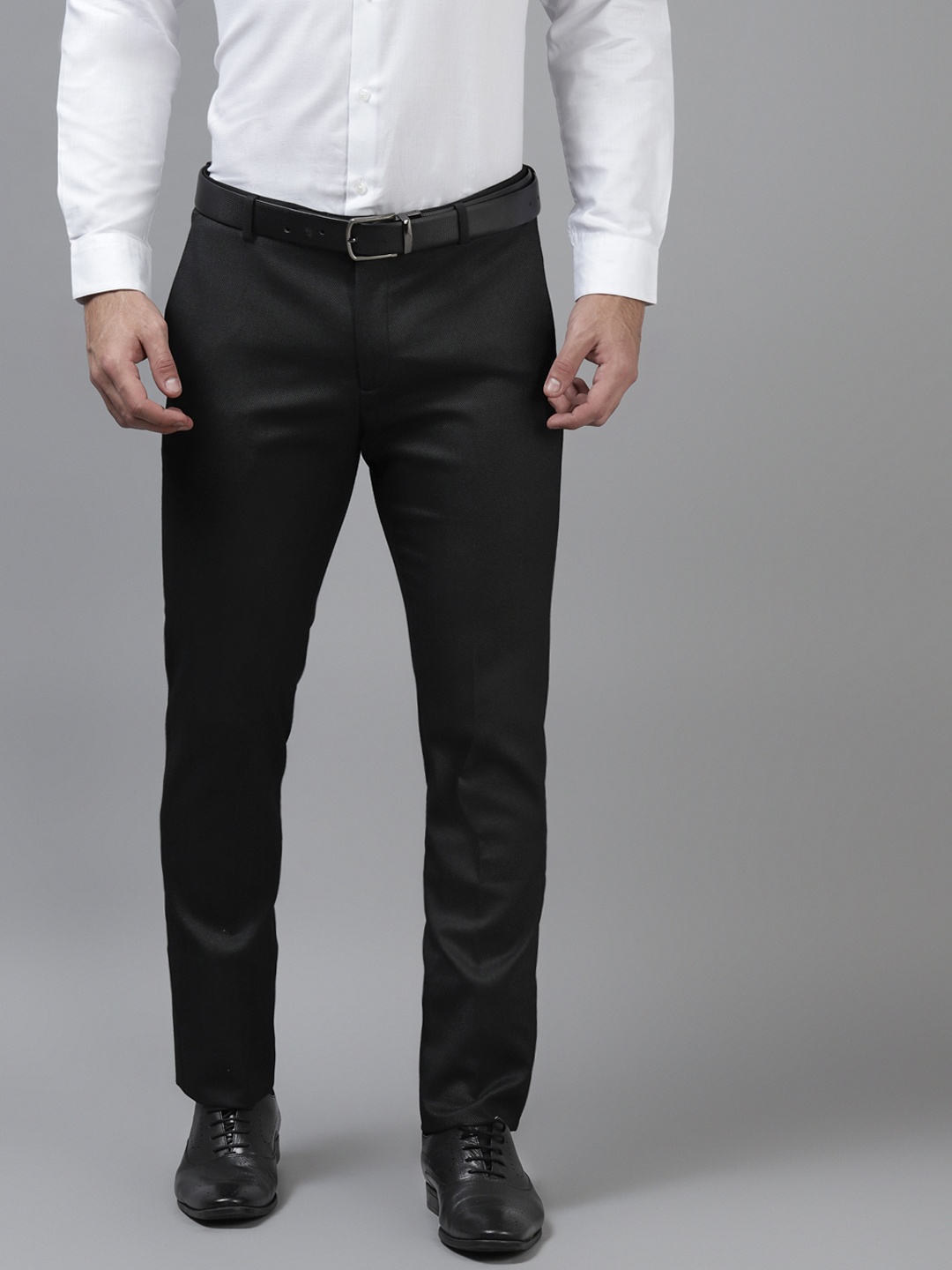 

Arrow Men Black Self Design Tailored Fit Trousers