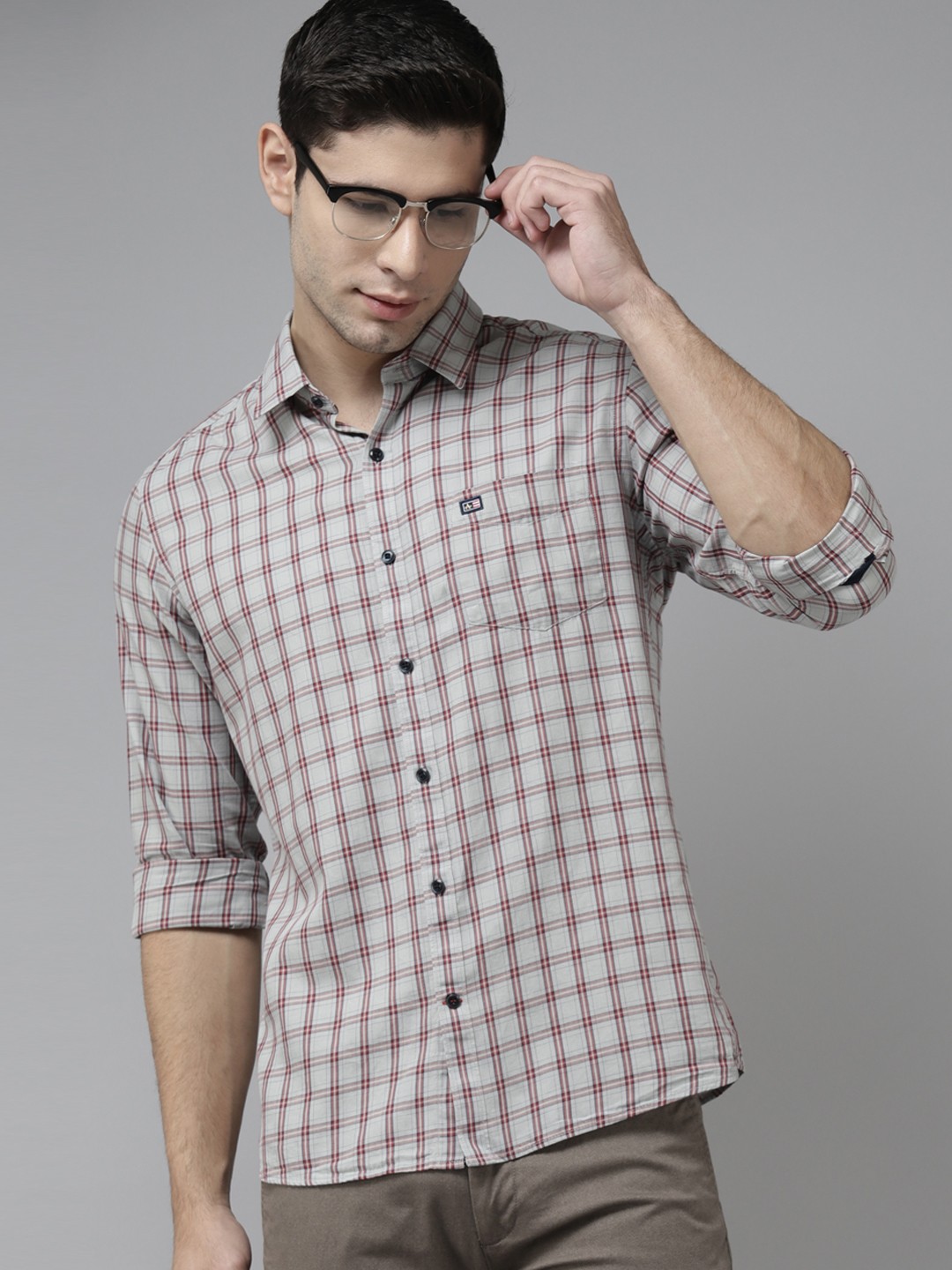 

Arrow Men Grey Pure Cotton Slim Fit Buffalo Checks Checked Casual Shirt