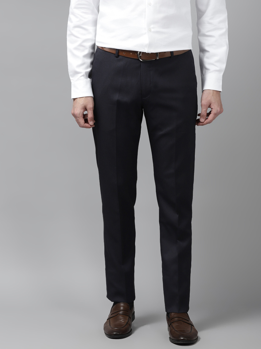 

Arrow Men Black Self Design Tapered Fit Trousers