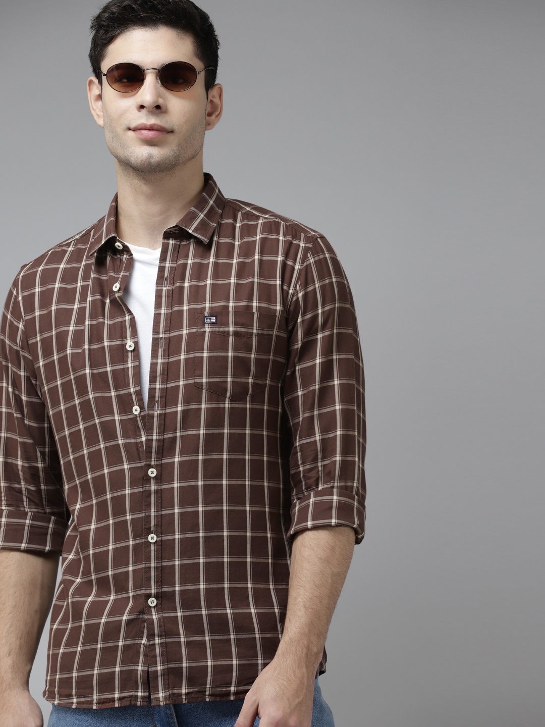

Arrow Men Brown Pure Cotton Slim Fit Checked Casual Shirt
