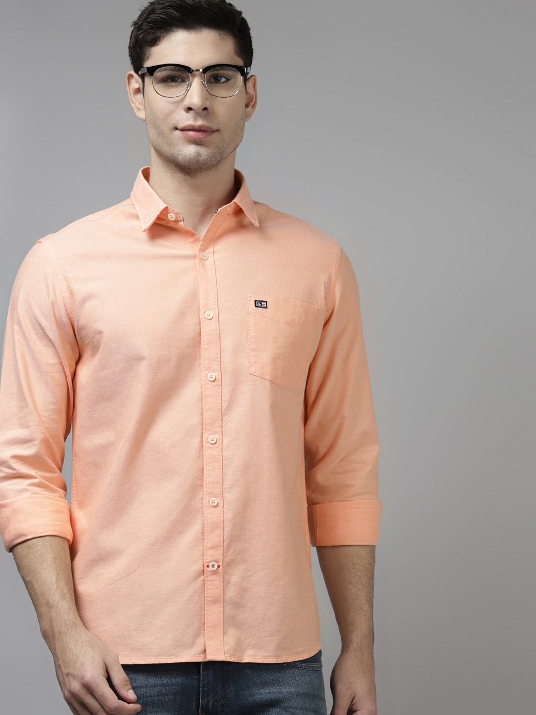 

Arrow Men Orange Pure Cotton Solid Slim Fit Casual Shirt