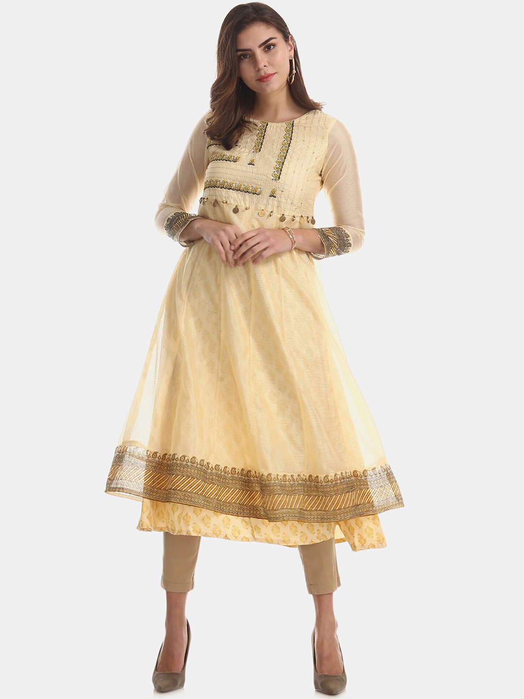

Anahi Women Beige Embroidered Anarkali Kurta