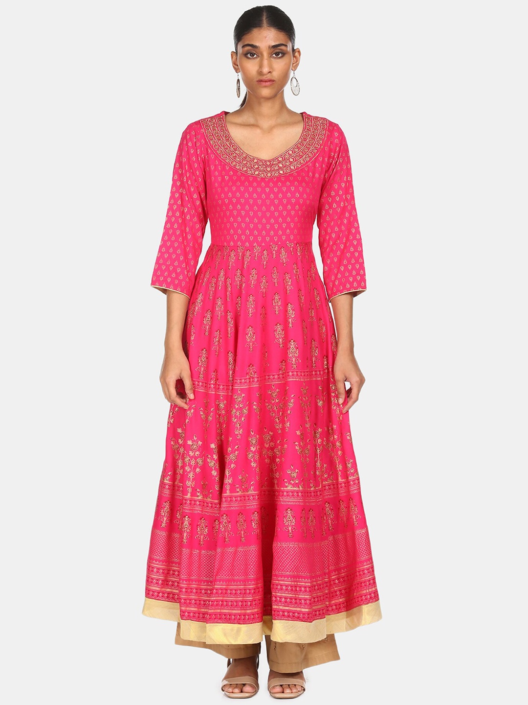 

Anahi Women Pink & Gold Ethnic Motifs Printed Anarkali Kurta