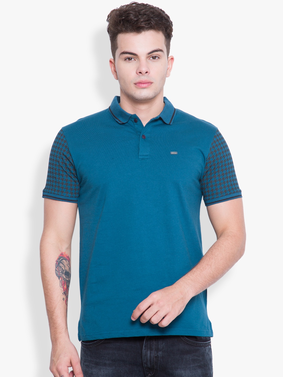 

LOCOMOTIVE Men Blue Slim Fit Polo Pure Cotton T-shirt