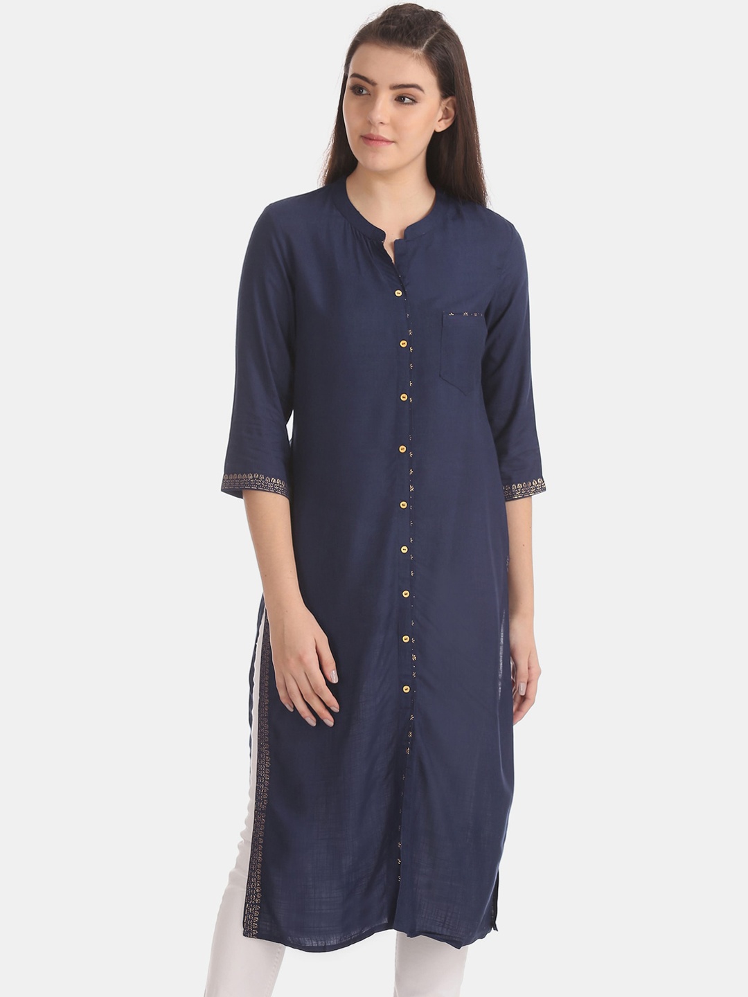 

Anahi Women Blue Mandarin Neck Kurta