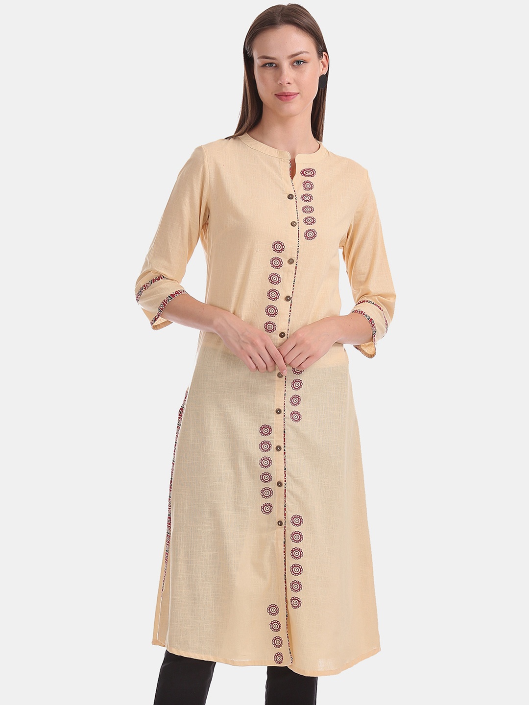 

Anahi Women Beige & Red Floral Printed Pure Cotton Kurta