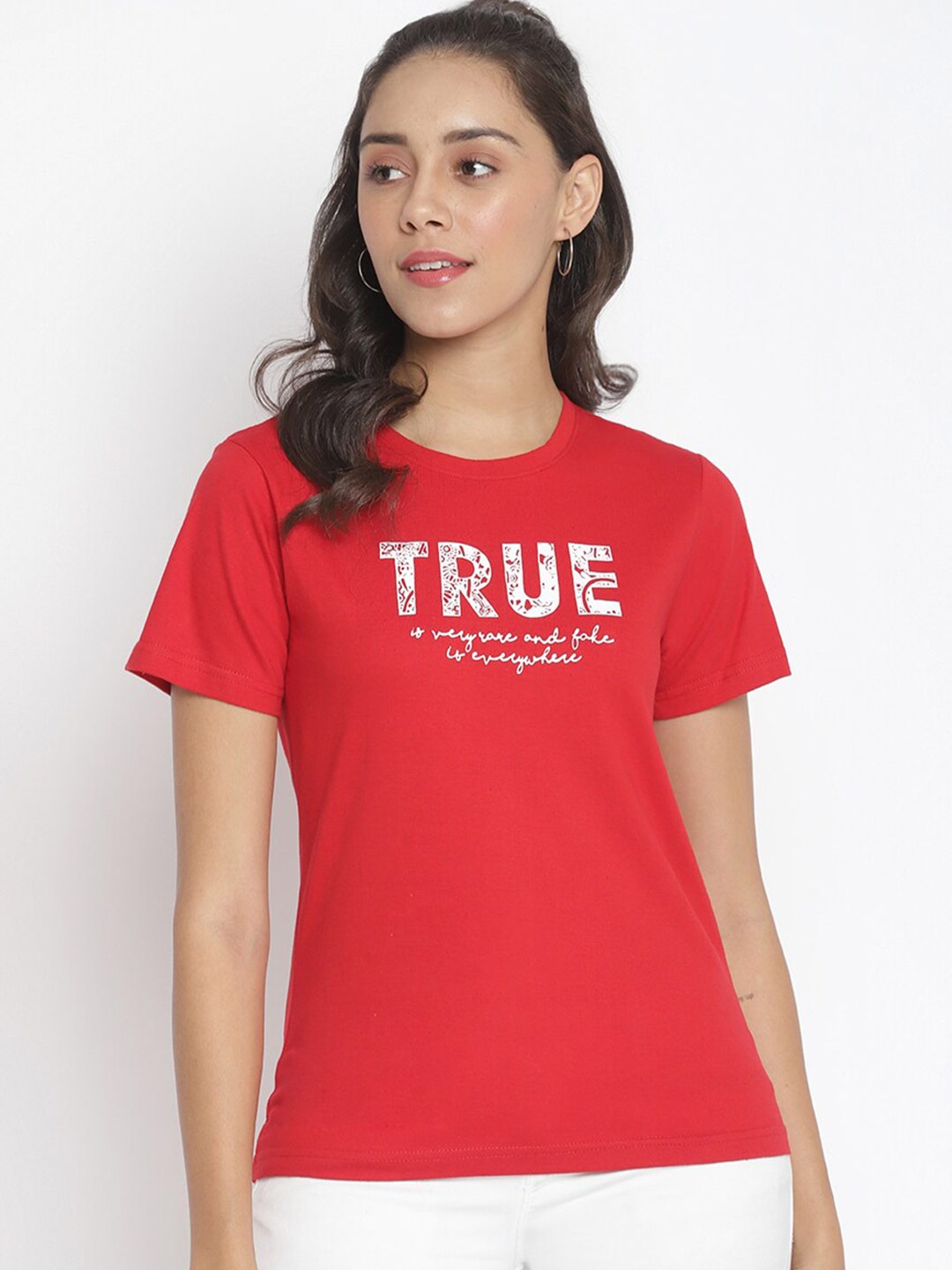 

Marc Loire Women Red & White Typography Printed T-shirt