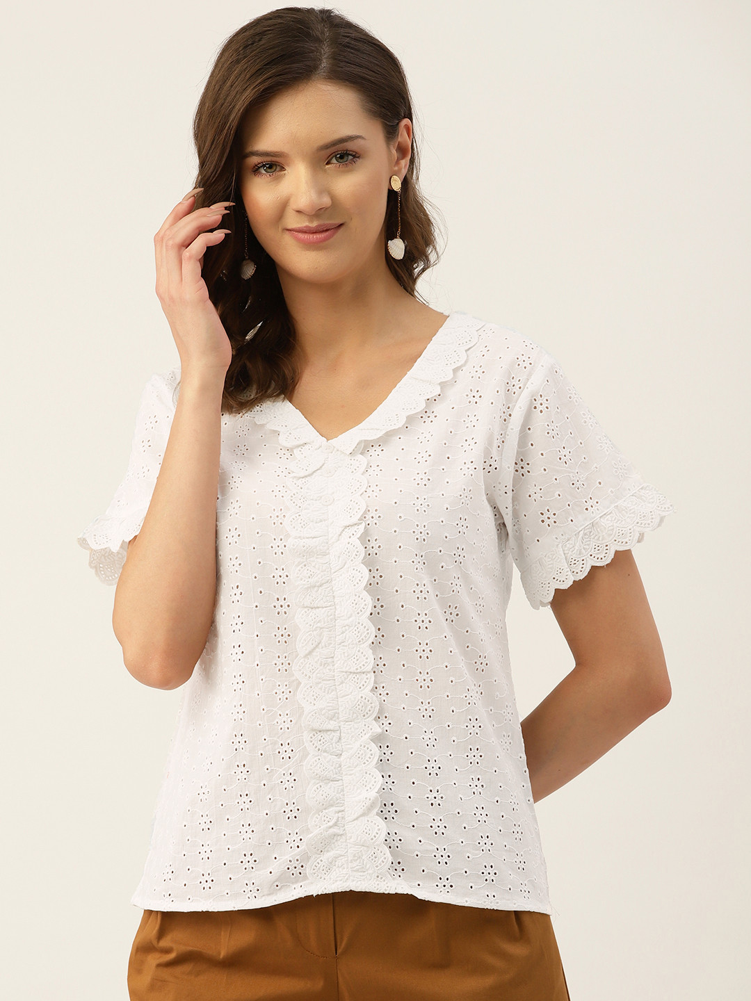 

Marc Loire Woman White Cotton Schiffli Top