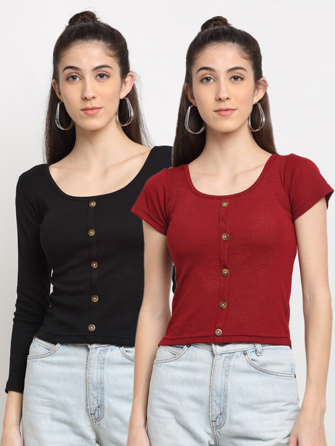 

Miaz Lifestyle Black & Red Set Of 2 Regular Crop Top
