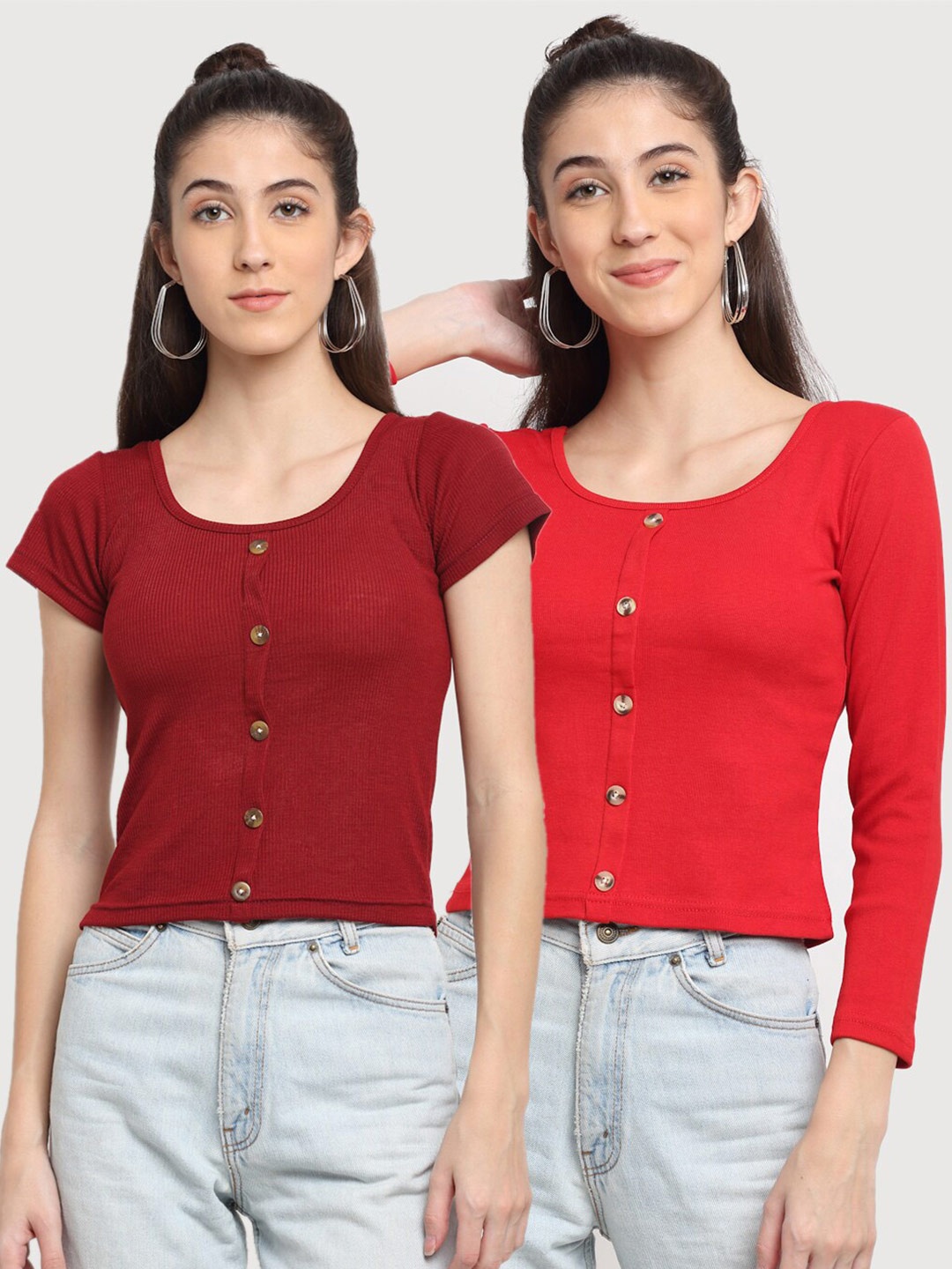 

Miaz Lifestyle Pack Of 2 Maroon & Red Regular Top