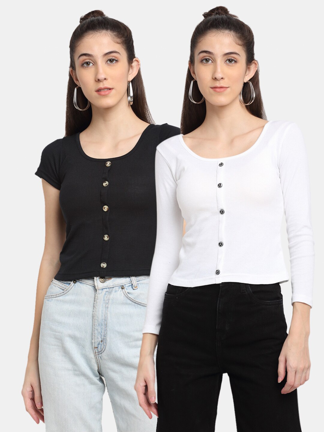 

Miaz Lifestyle Pack of 2 Black & White Regular Crop Top