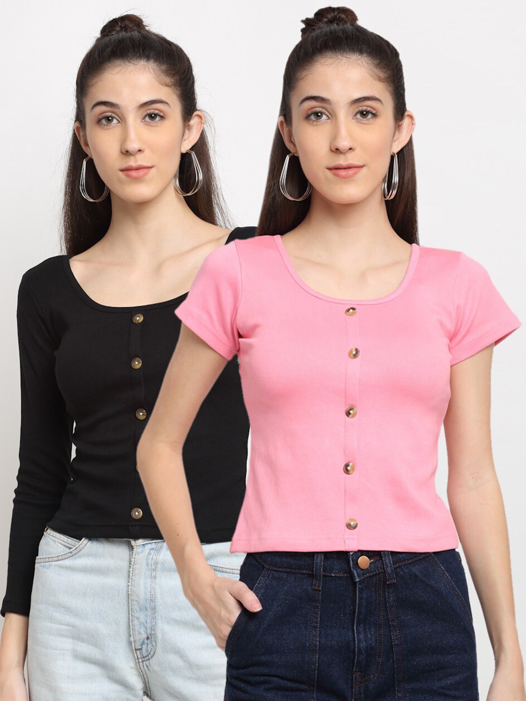 

Miaz Lifestyle Woman Pack of 2 Black & Pink Regular Crop Top