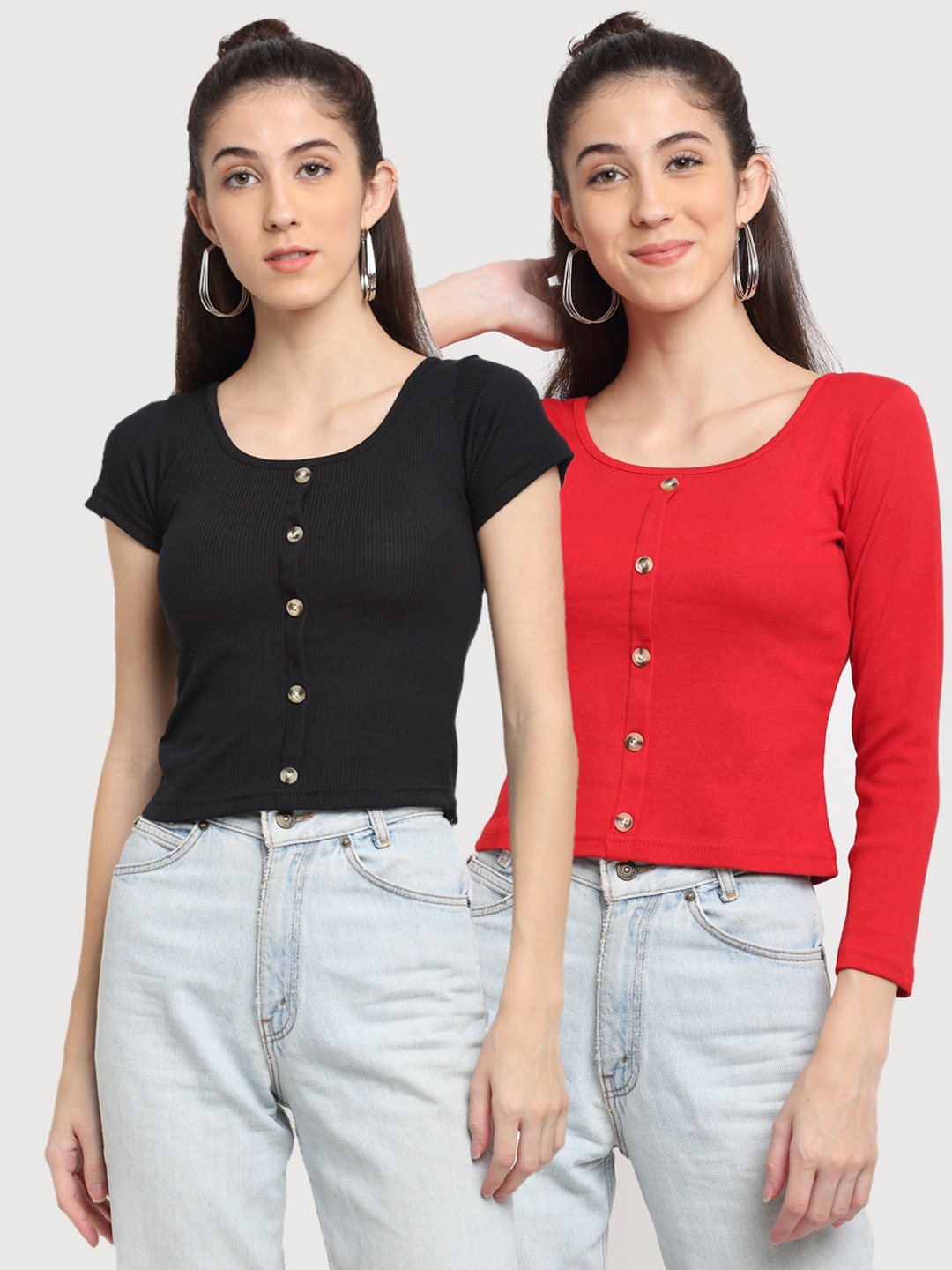 

Miaz Lifestyle Black & Red Set Of 2 Regular Crop Top