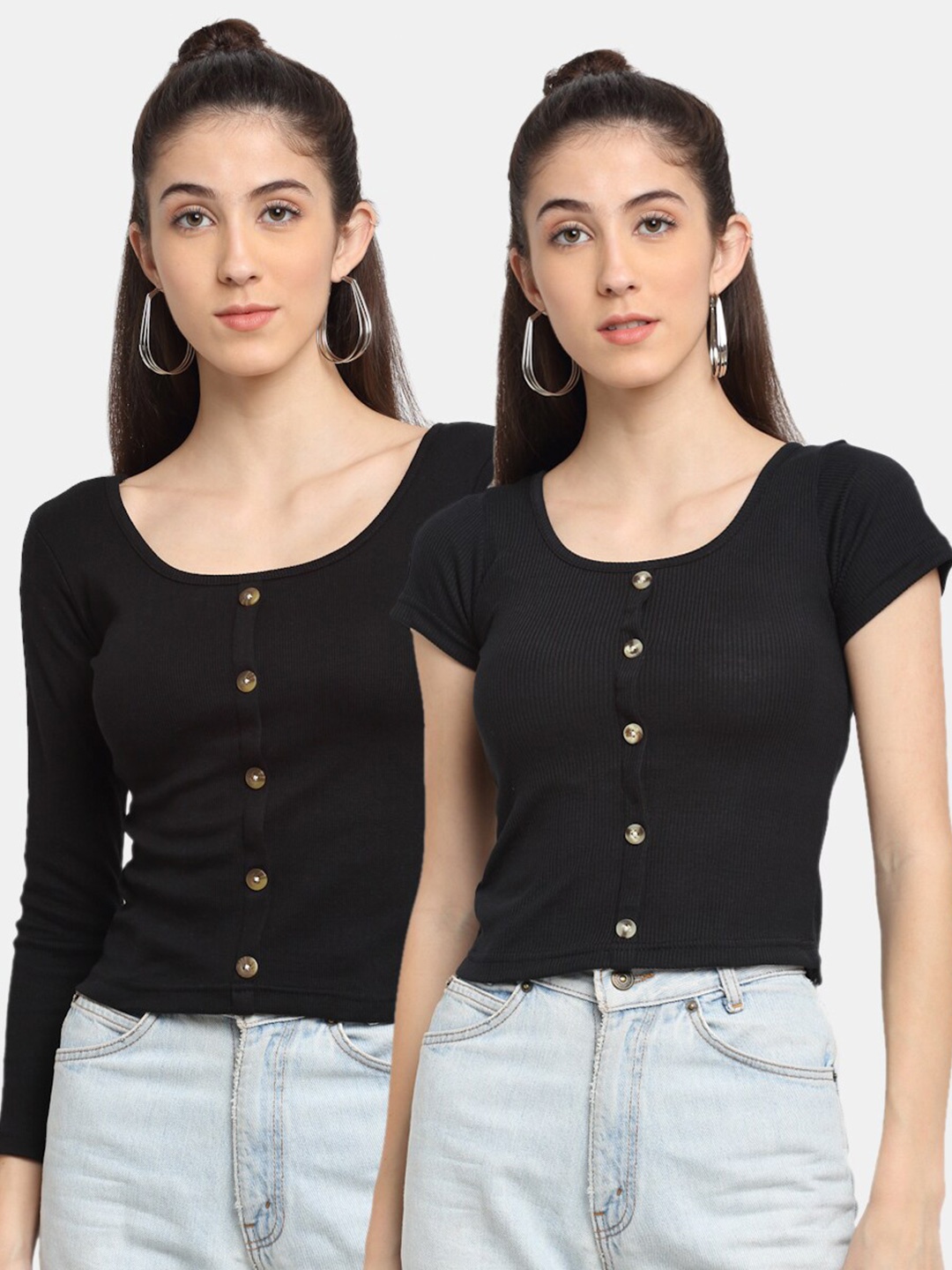 

Miaz Lifestyle Pack of 2 Black Regular Crop Top