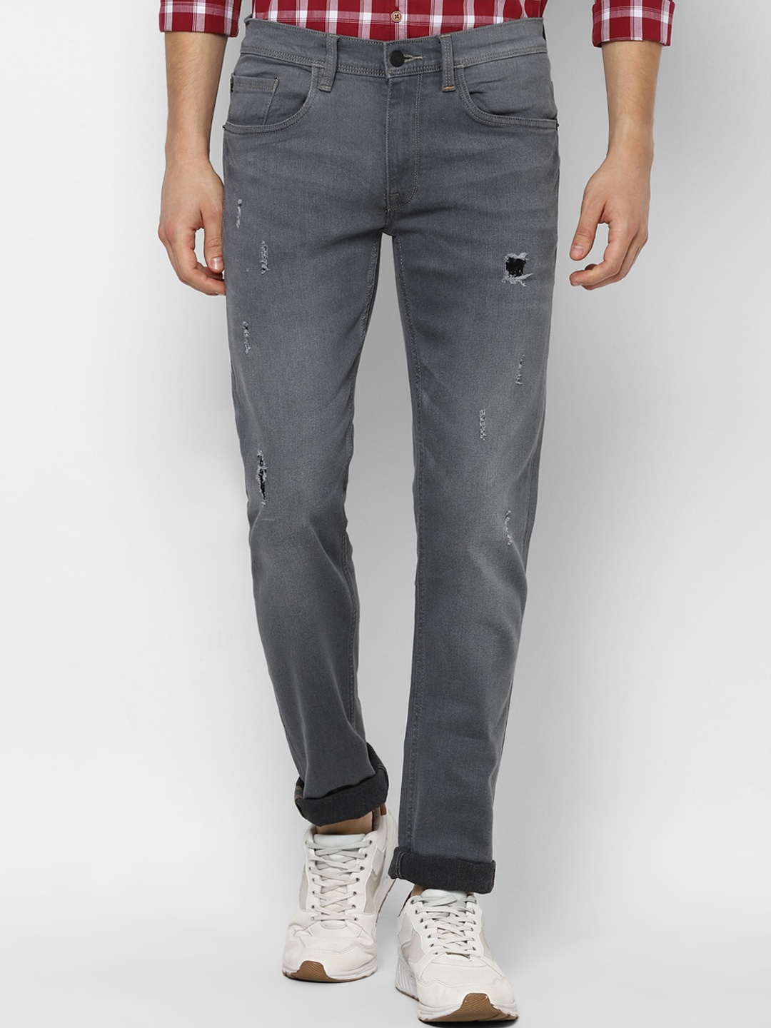

Allen Solly Men Grey Skinny Fit Mildly Distressed Light Fade Stretchable Jeans