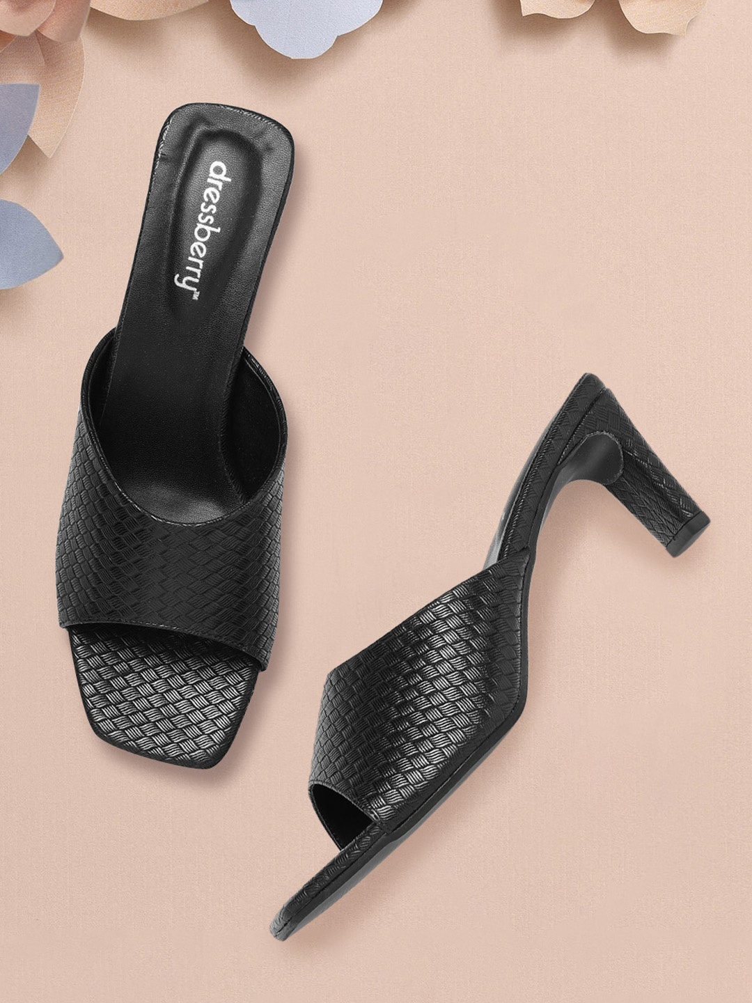 

DressBerry Women Black Textured Block Heels