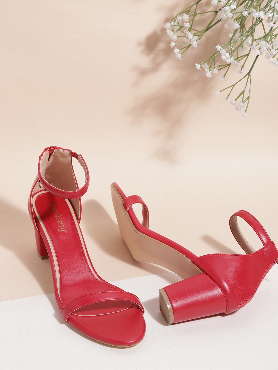 

DressBerry Women Red Block Block Heels with Zip Closure