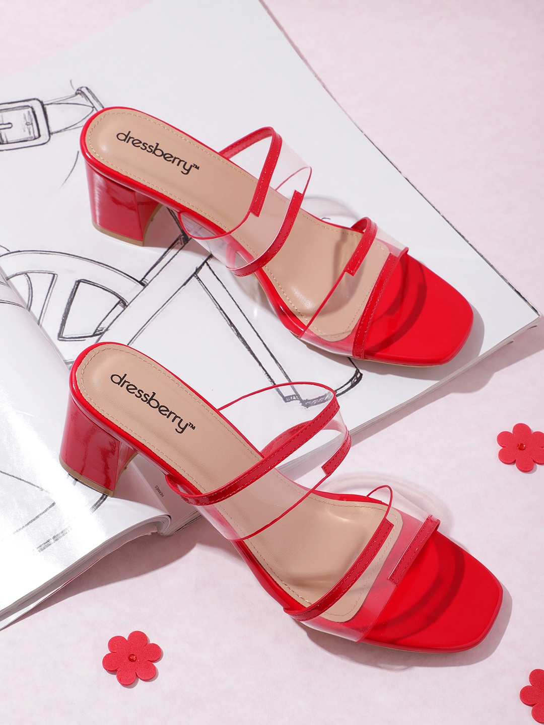 

DressBerry Transparent & Red Solid Block Heels