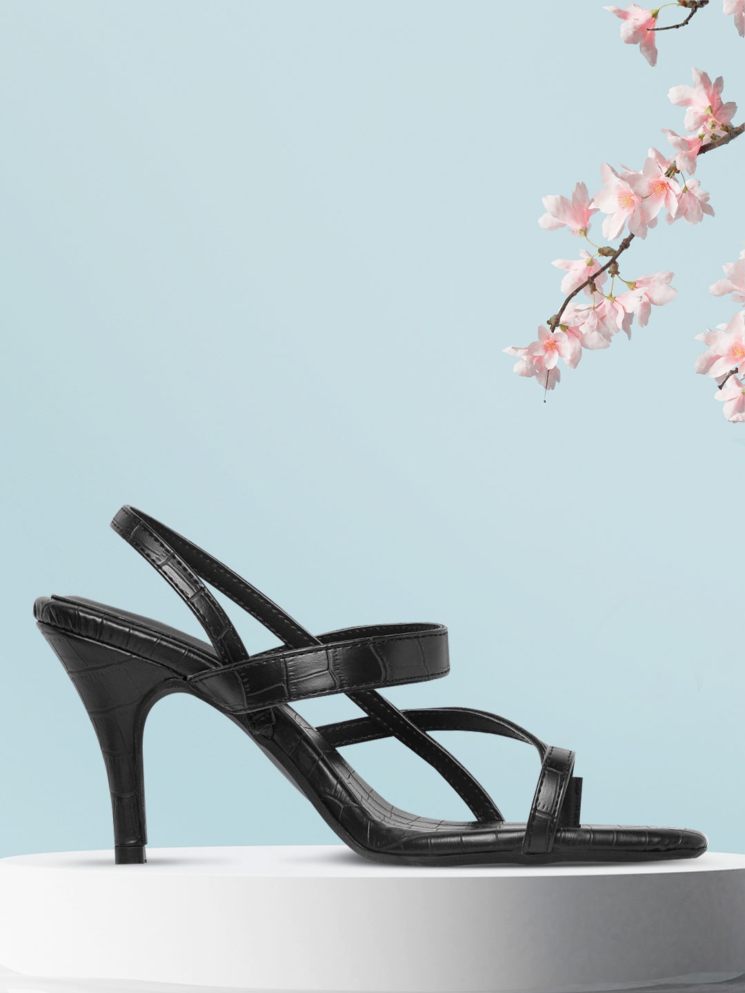 

DressBerry Women Black Textured Croc Textured Slim Heels