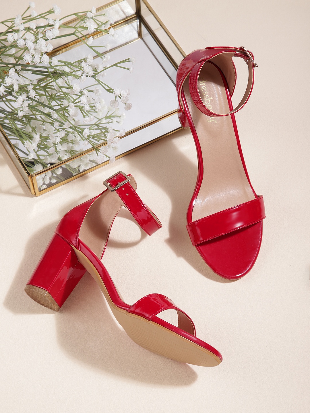 

DressBerry Women Red Solid Block Sandals